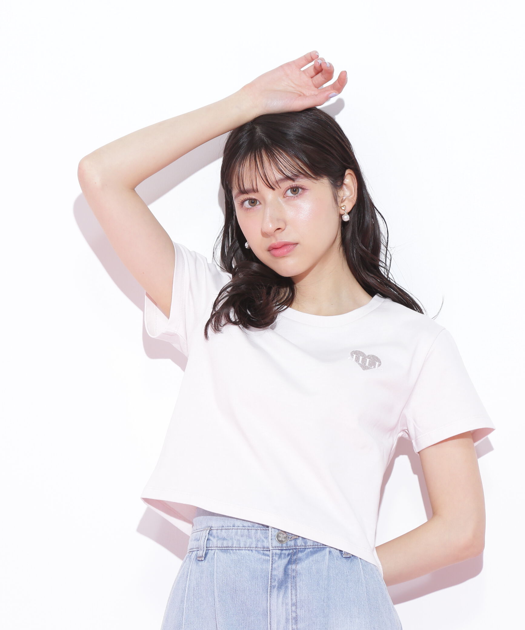  「クロップドハート刺繍Tシャツ」|Tシャツ・カットソー|