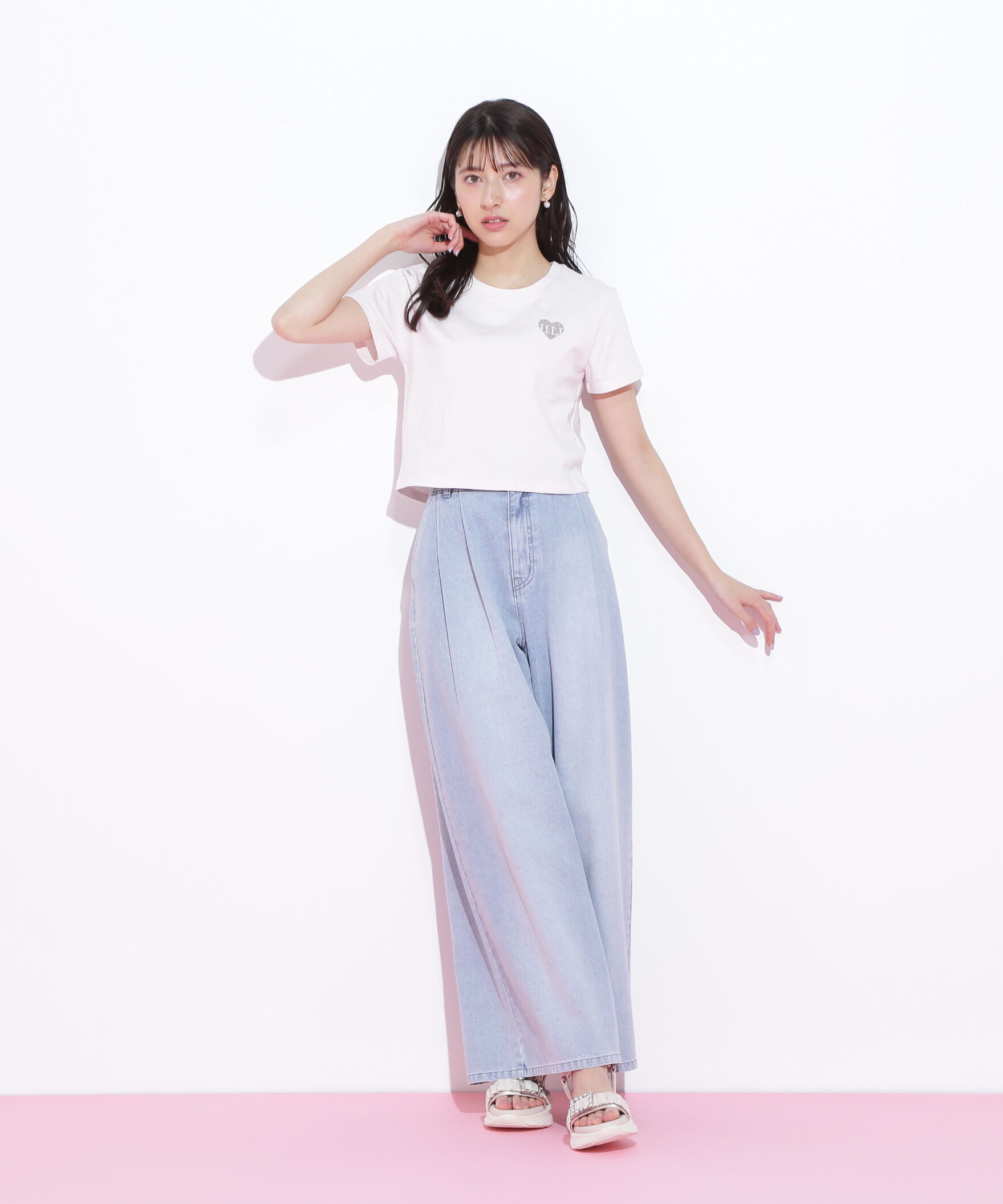  「クロップドハート刺繍Tシャツ」|Tシャツ・カットソー|