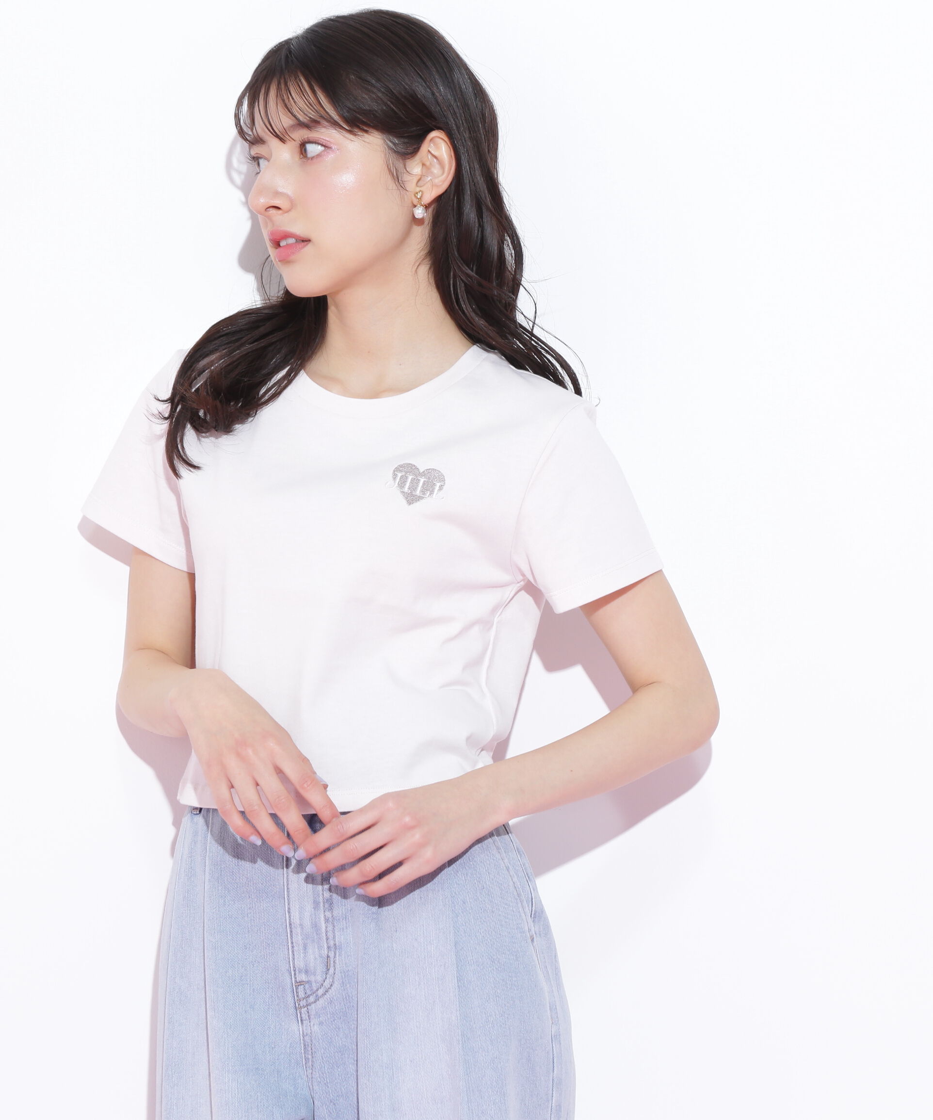  「クロップドハート刺繍Tシャツ」|Tシャツ・カットソー|