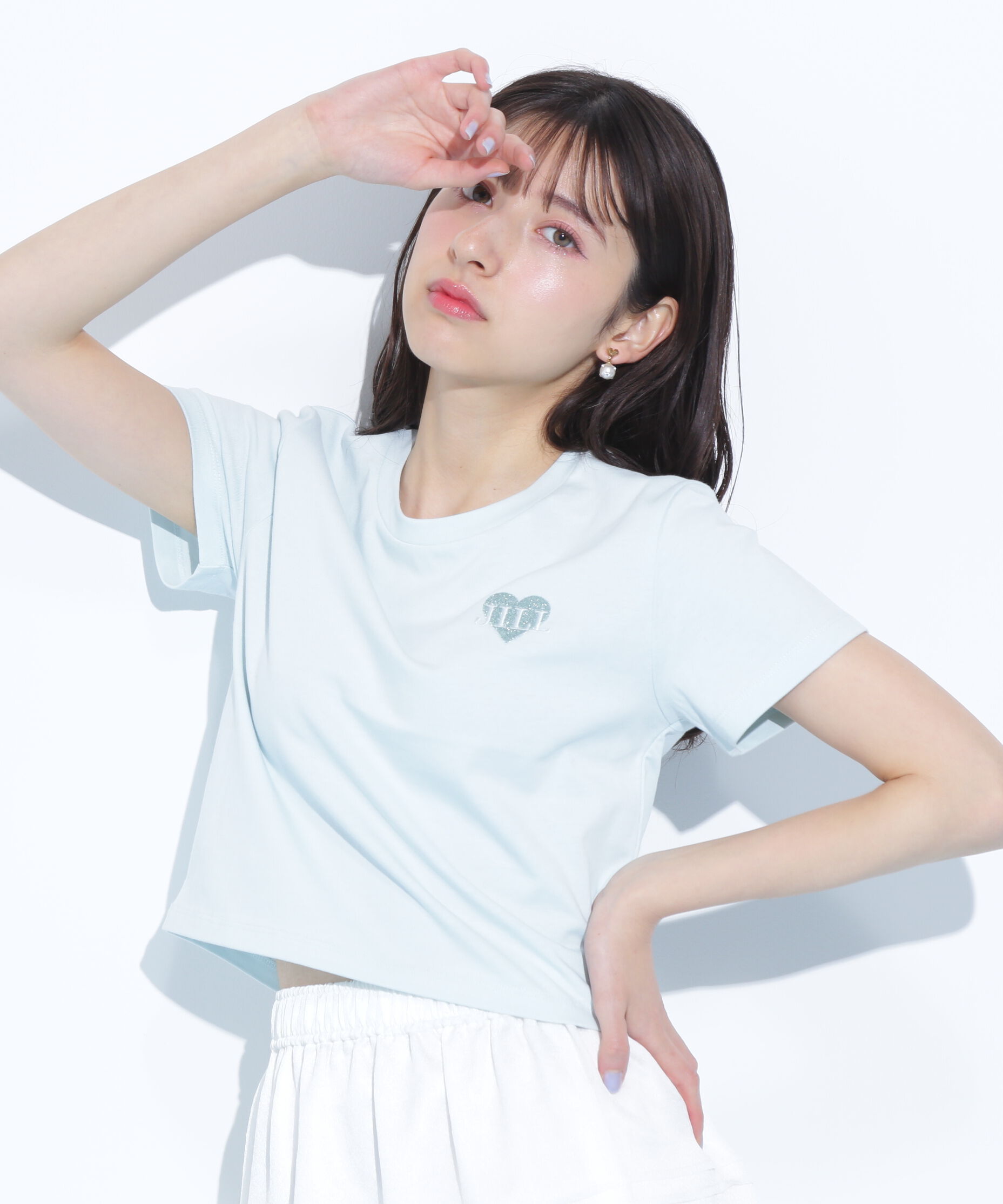  「クロップドハート刺繍Tシャツ」|Tシャツ・カットソー|ブルー