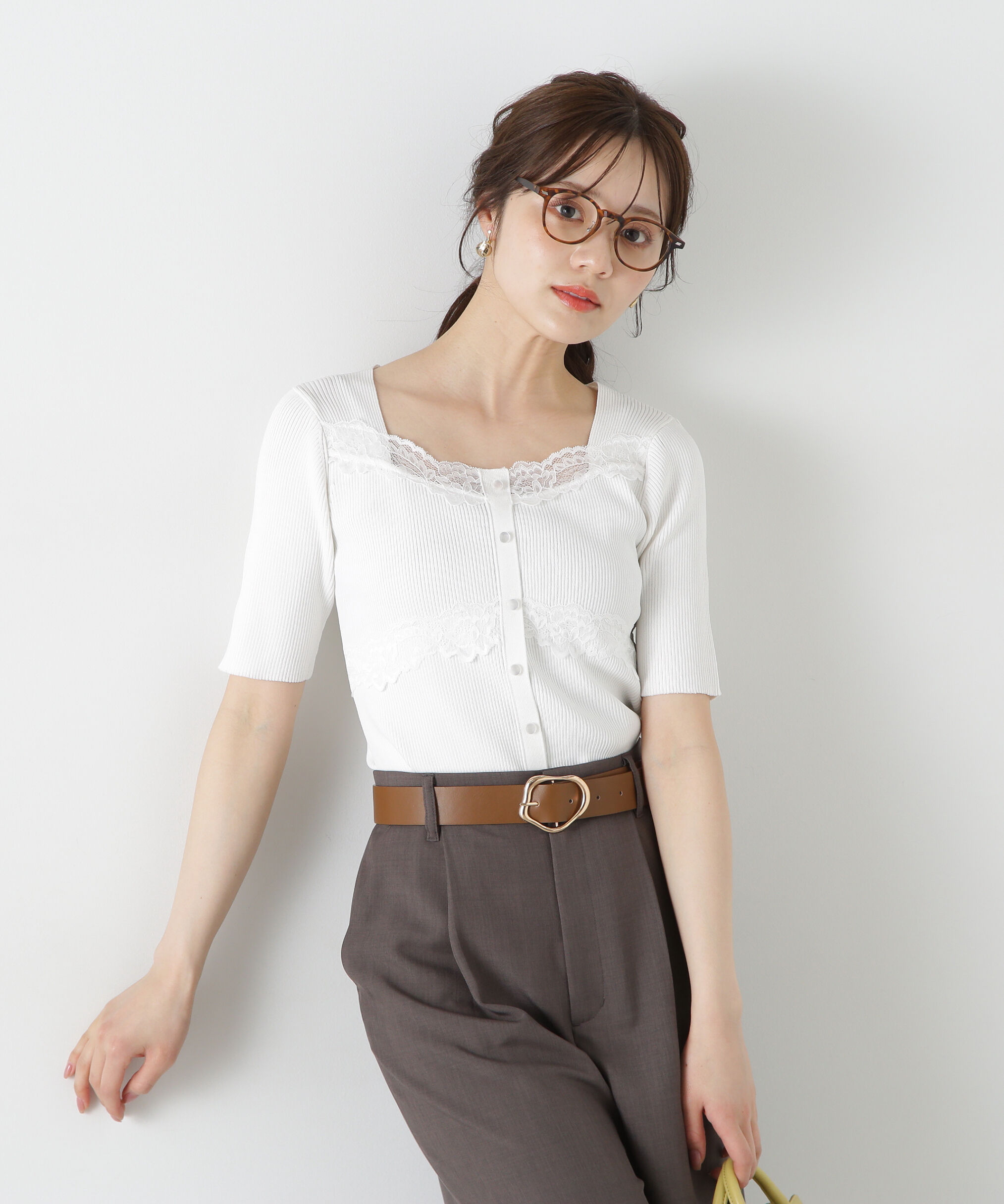 PROPORTION BODY DRESSING「レース切替ニット」|ニット・セーター|ホワイト