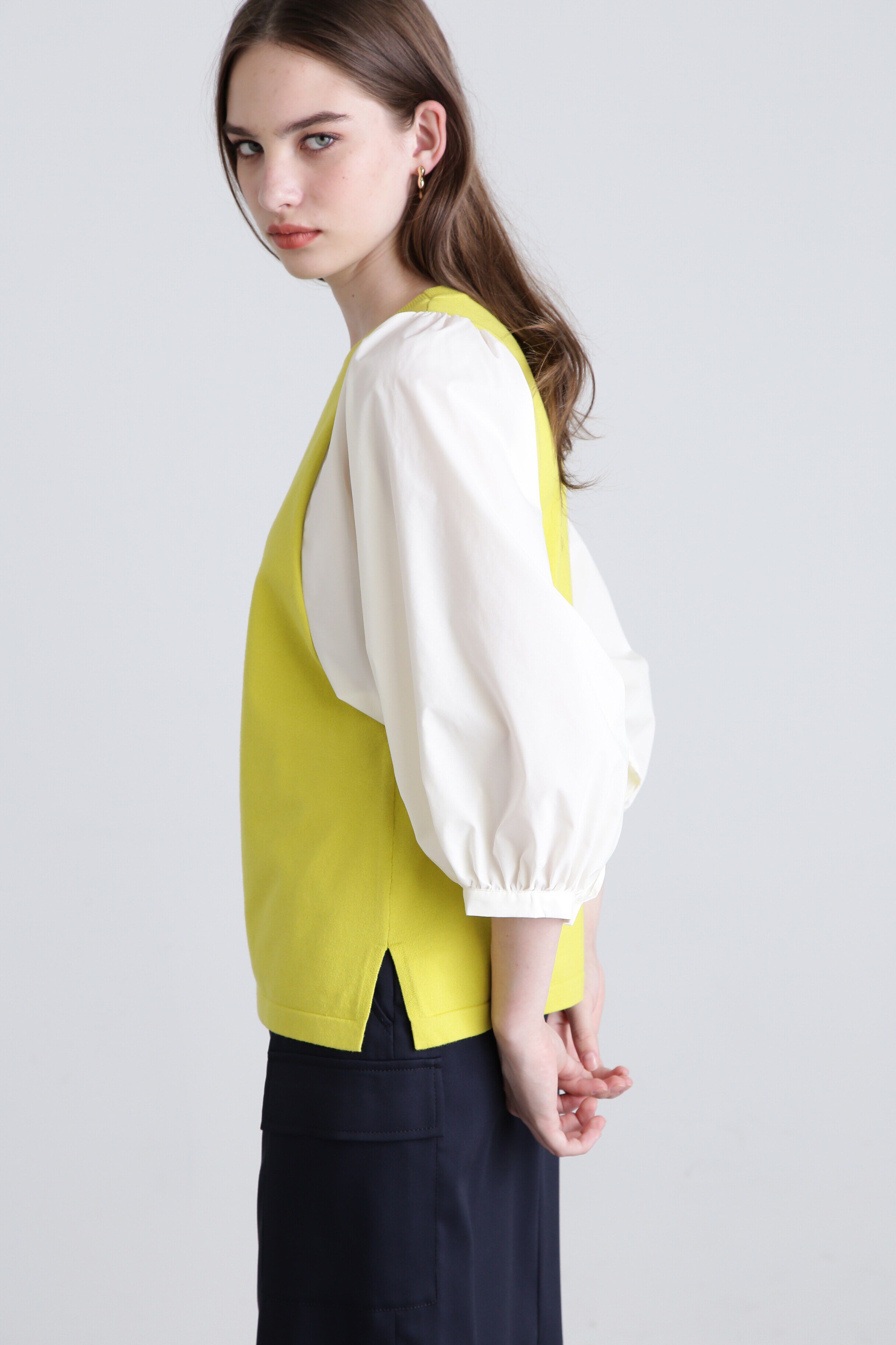  「◆ボリュームスリーブコンビ ニットプルオーバー」|ニット・セーター|