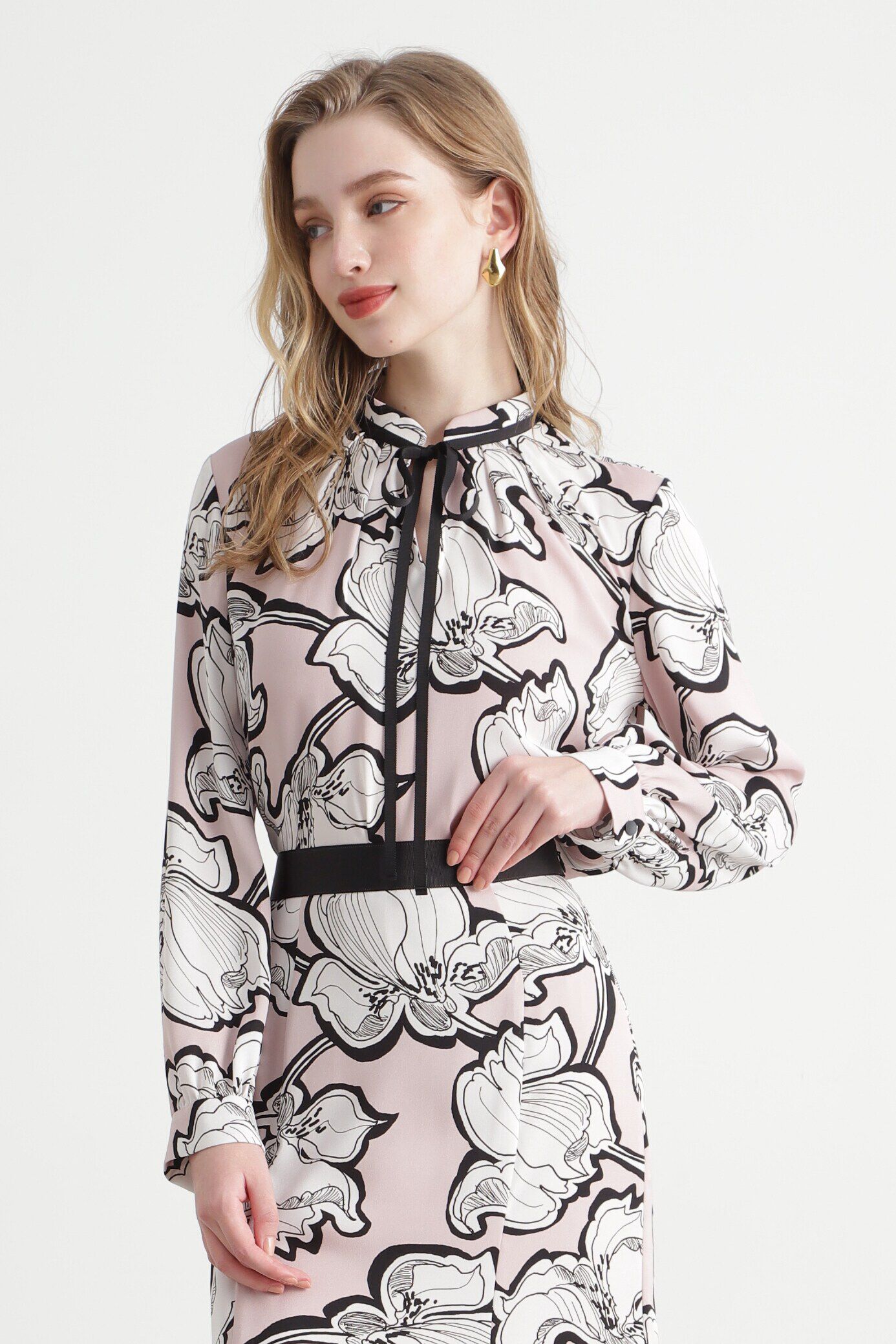  「◆アブストラクトリーフプリントブラウス」|シャツ・ブラウス|ピンク