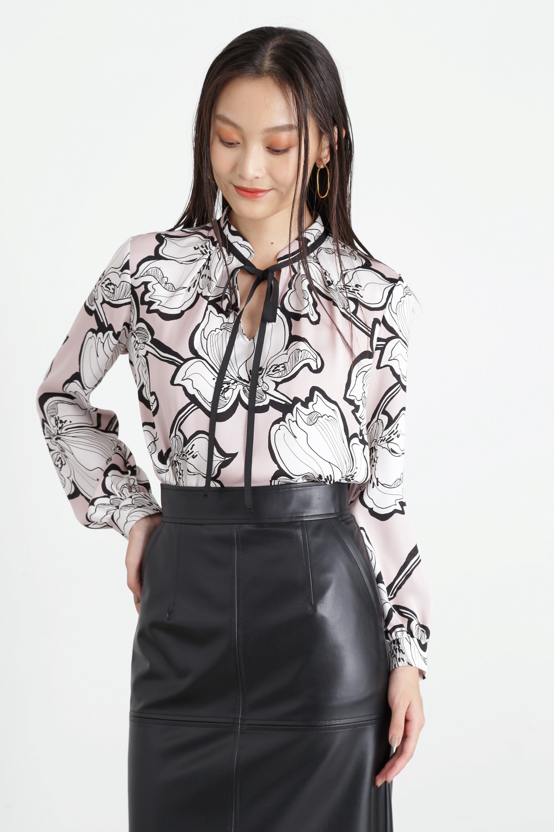  「◆アブストラクトリーフプリントブラウス」|シャツ・ブラウス|