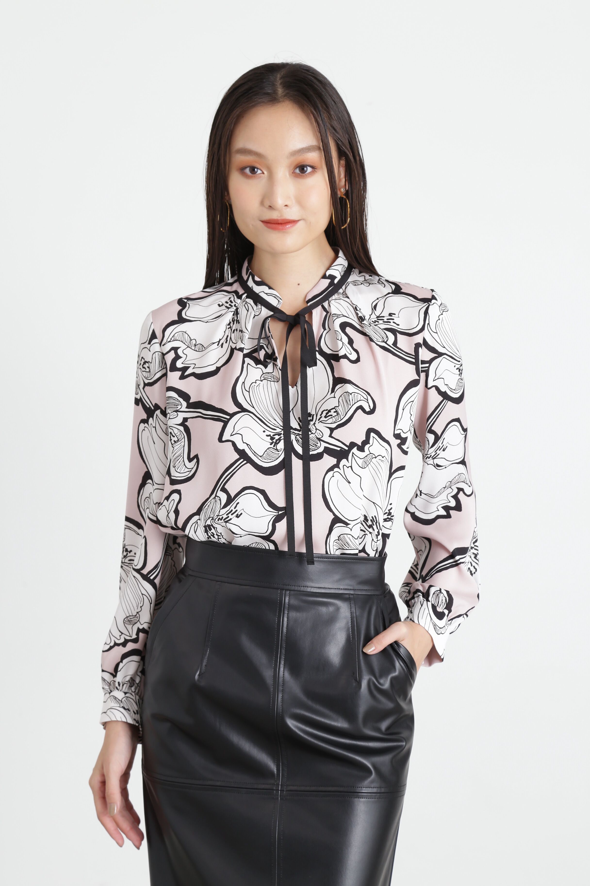  「◆アブストラクトリーフプリントブラウス」|シャツ・ブラウス|