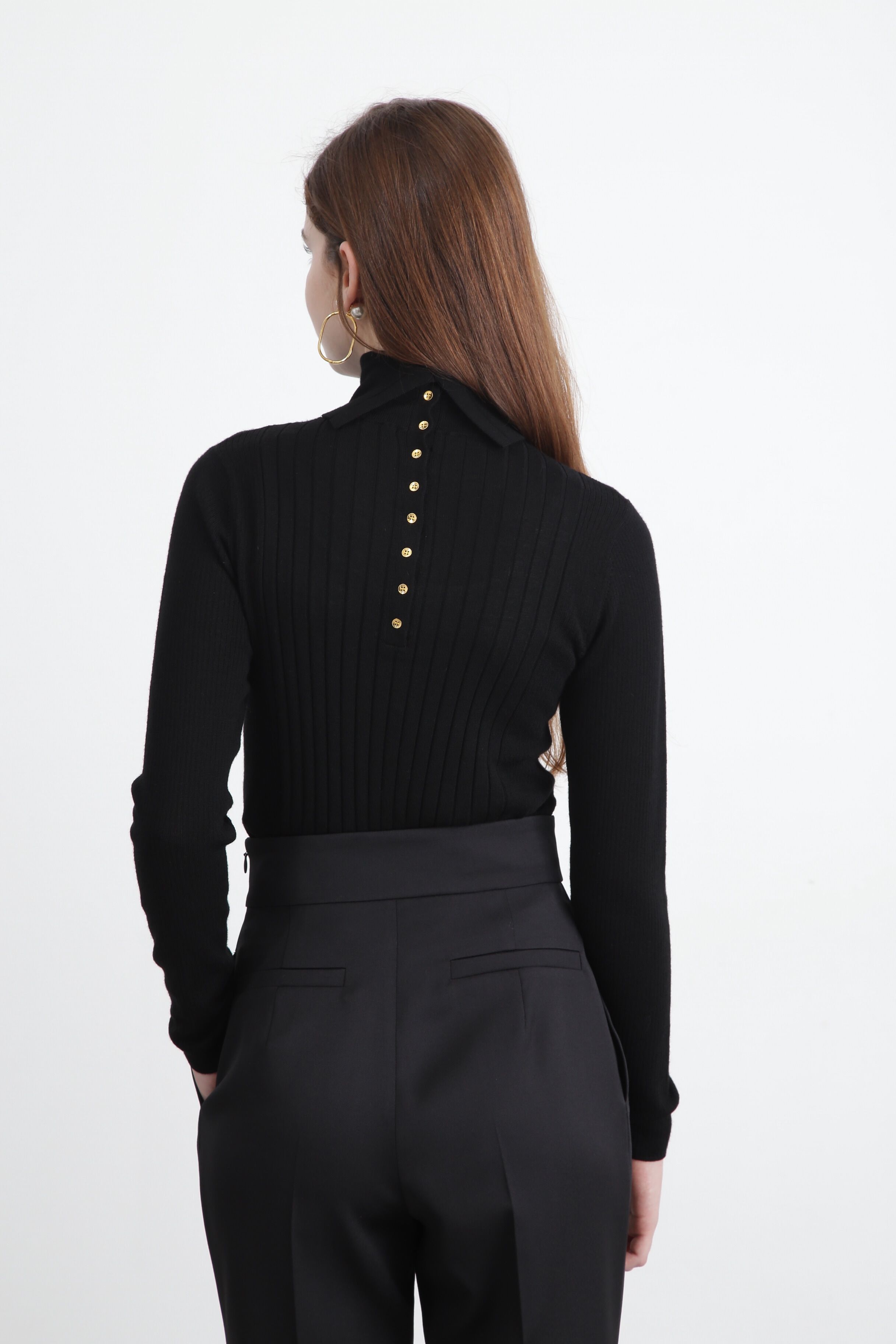  「◆バックボタンリブニットプルオーバー」|ニット・セーター|