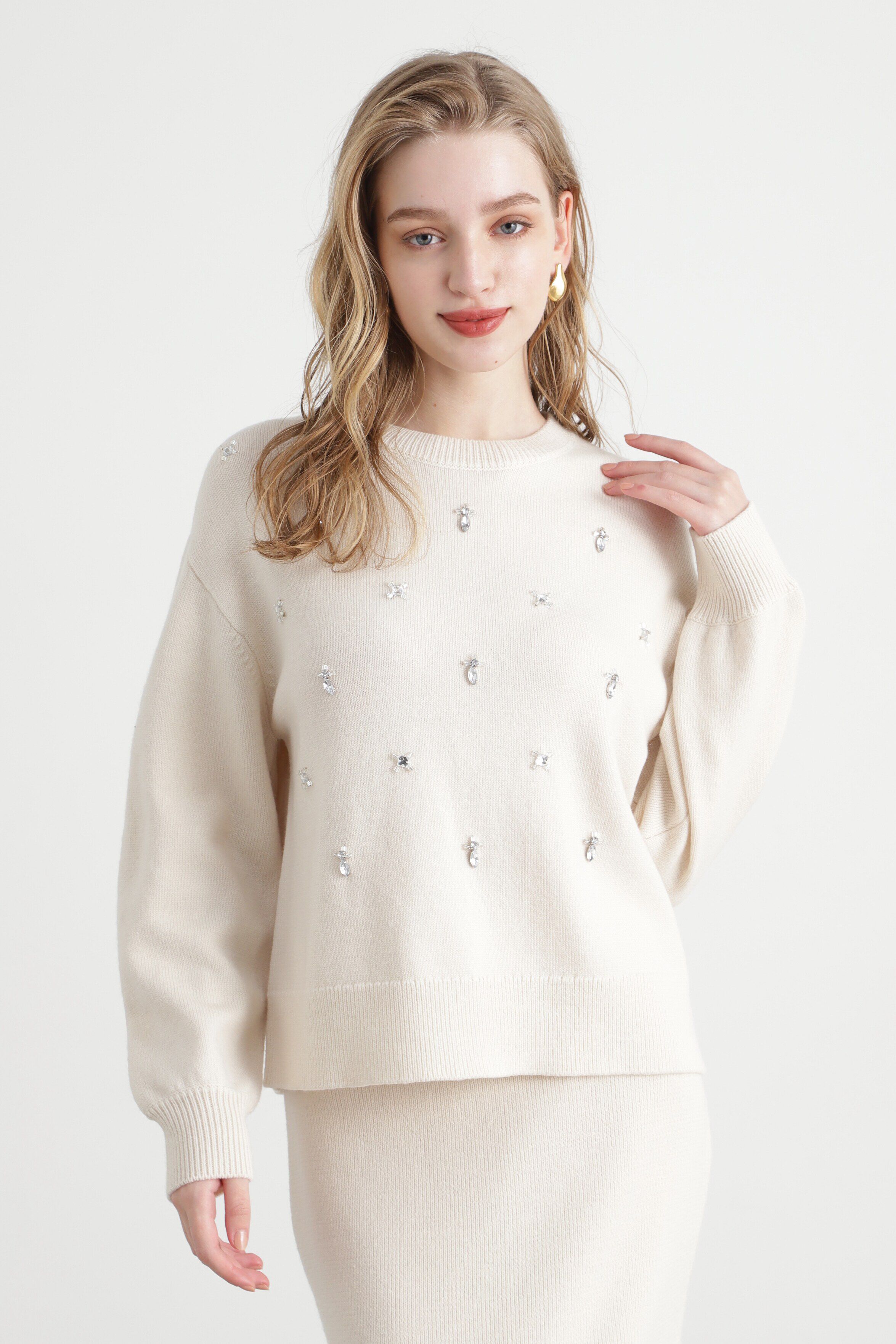  「◆ビジューニットプルオーバー」|ニット・セーター|エクリュ1