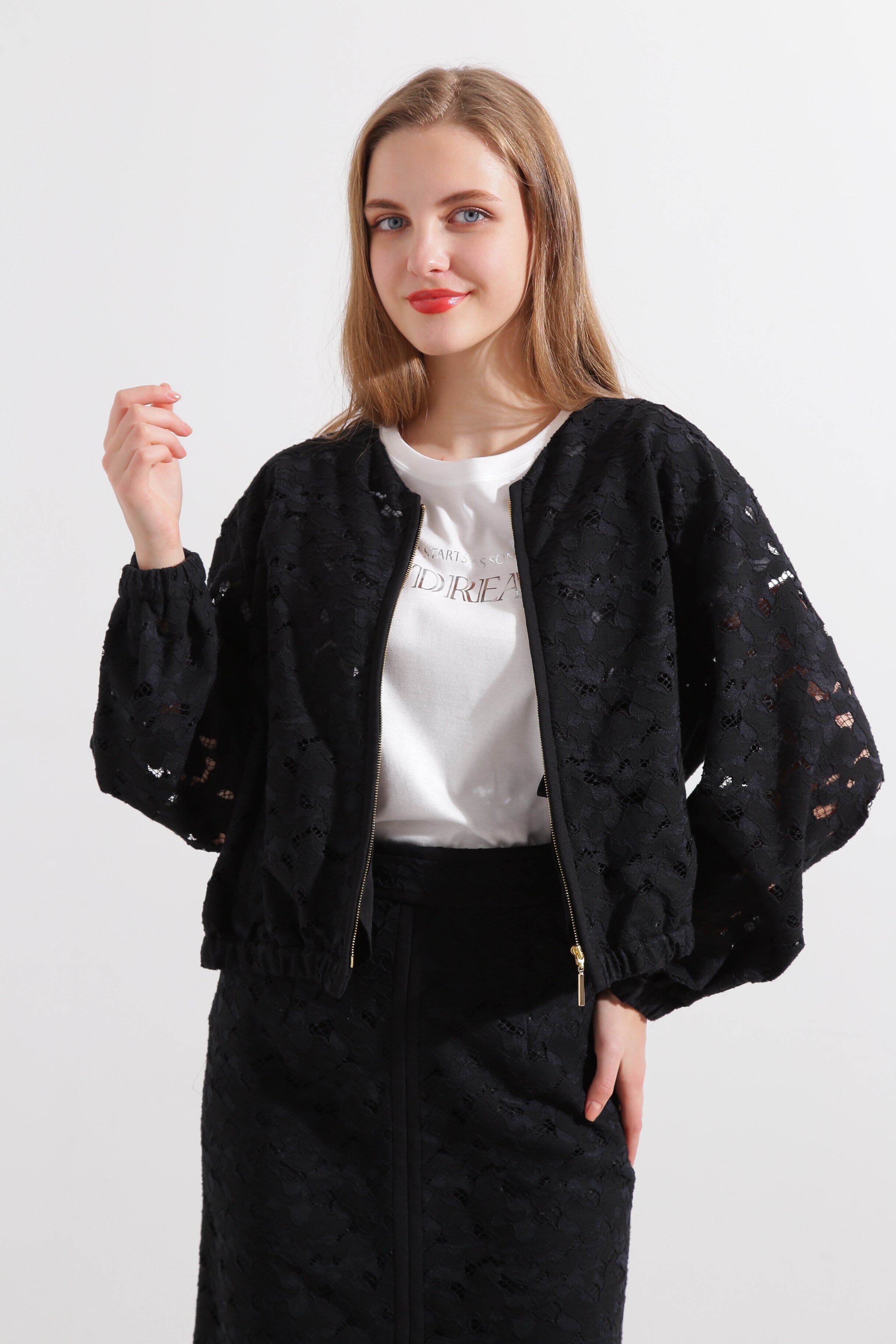  「◆レースジップブルゾン」|ブルゾン・スタジャン|ブラック