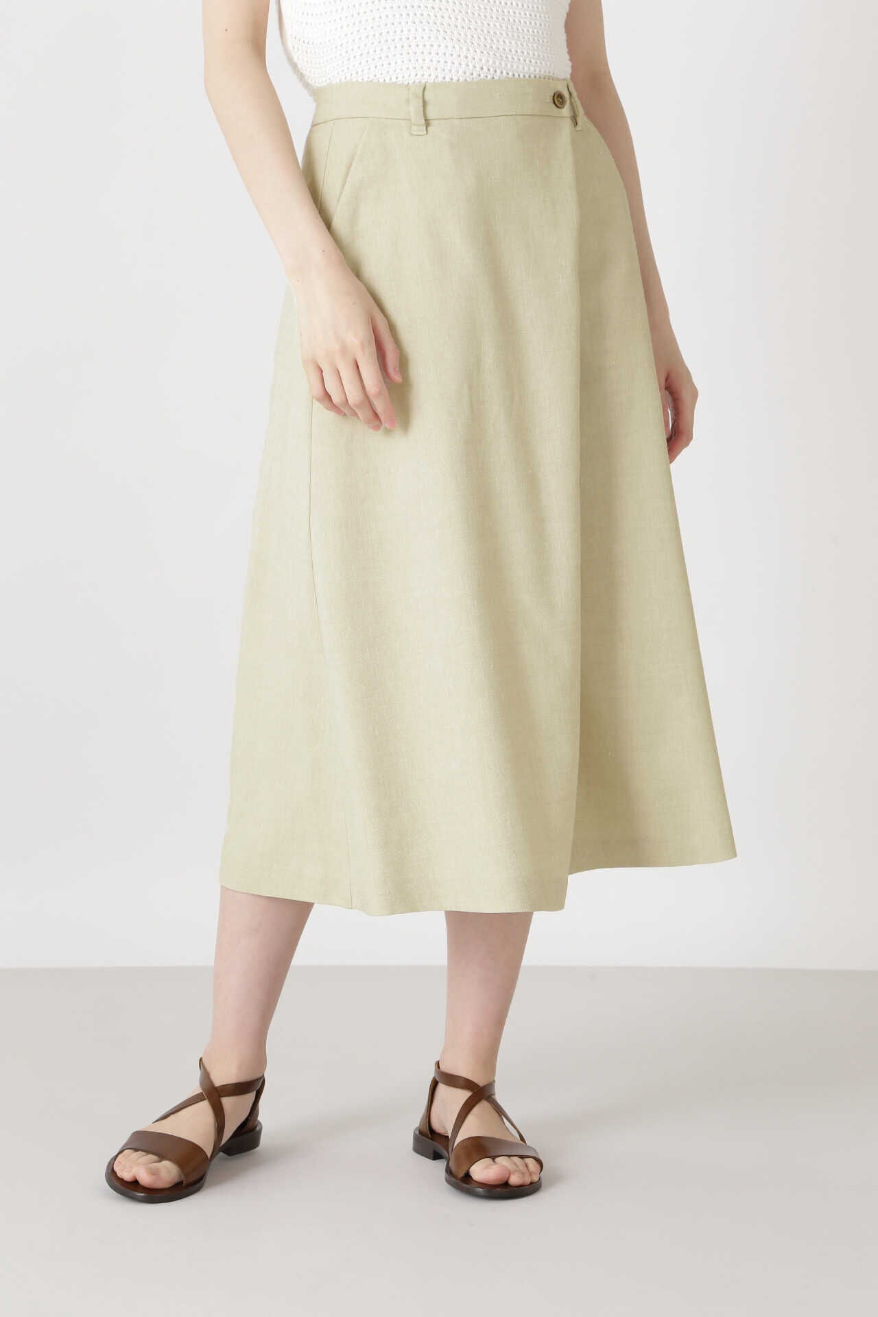  「◆ポリエステルコットン麻ツイルシャンブレーキュロットスカート」|スカート|ベージュ