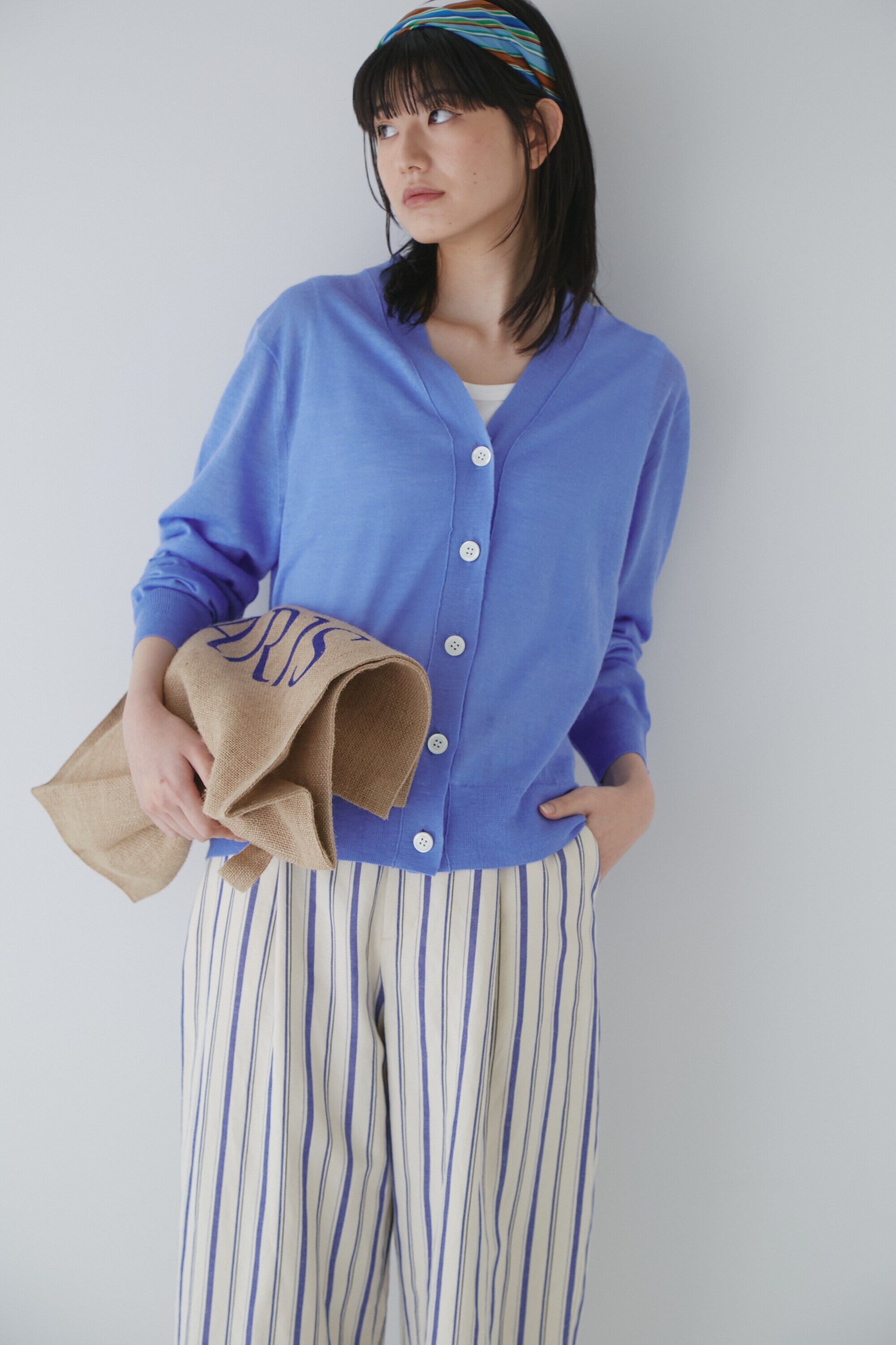  「◆ラミーハイゲージＶネックカーディガン」|ニット・セーター|ブルー