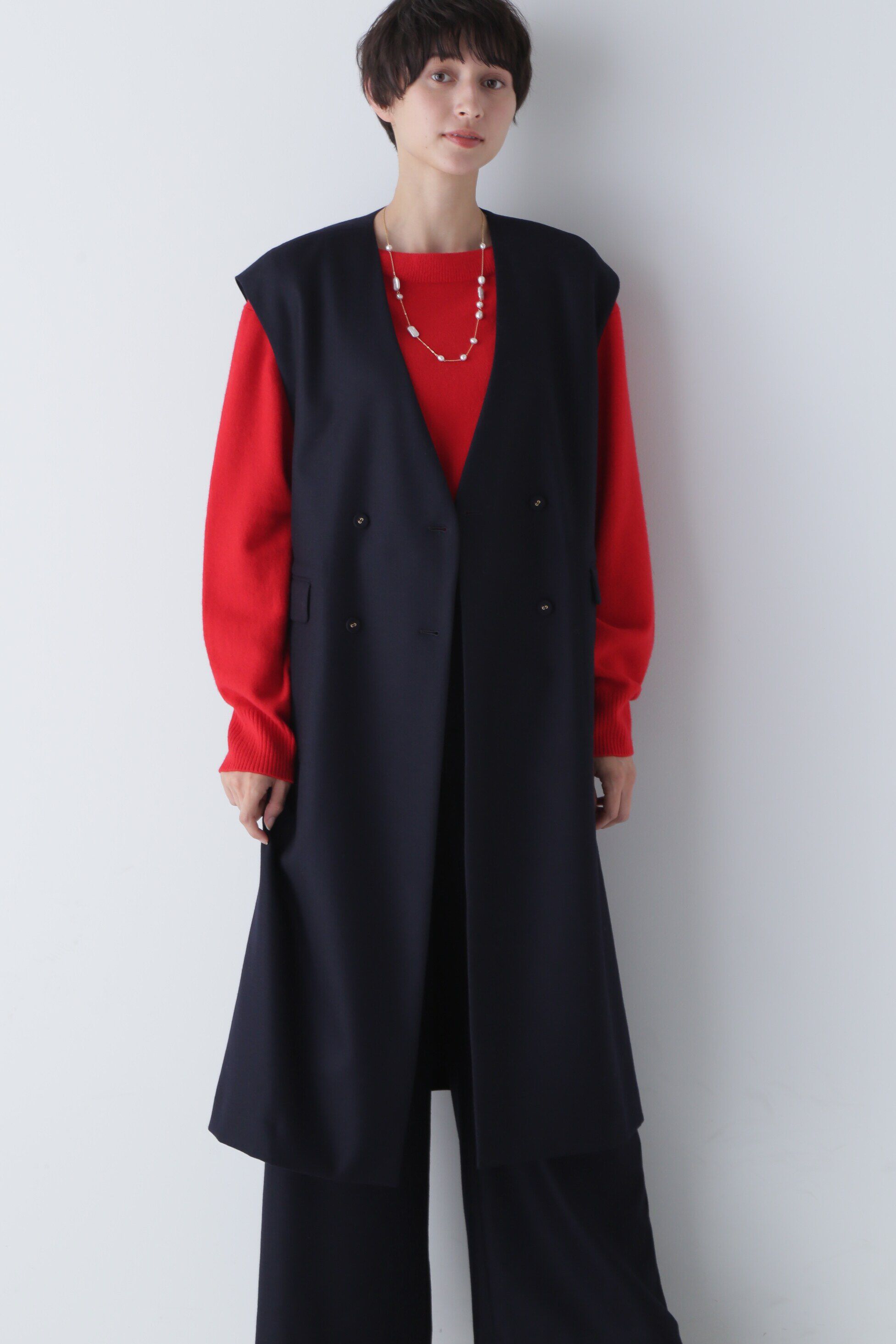  「◆ライトフラノウォッシャブルジレ」|その他|ネイビー