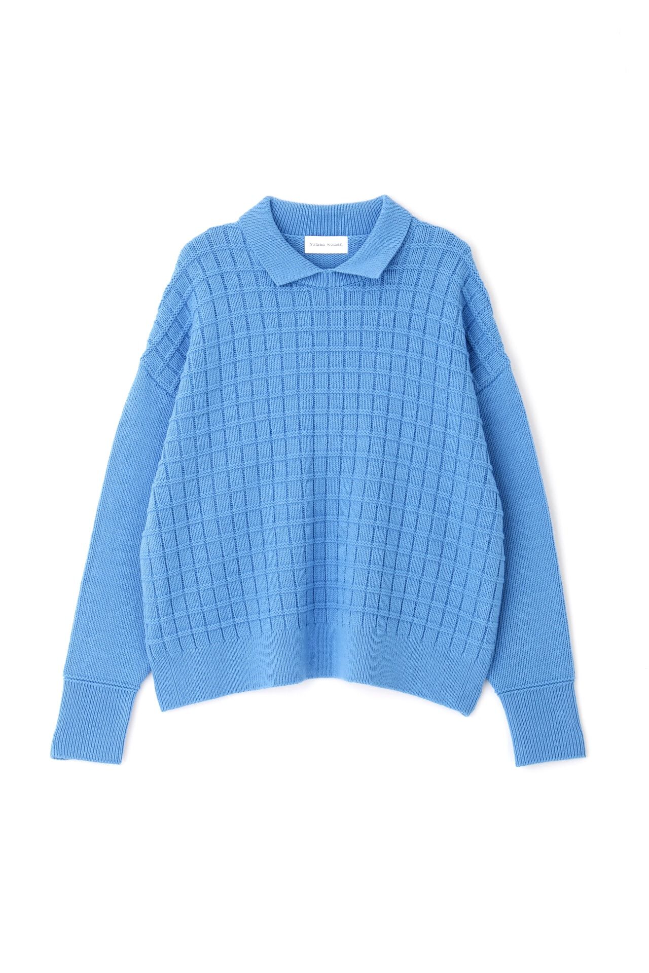  「◆【ウォッシャブル】バルキーコットン混リンクス柄ポロプルオーバー」|ニット・セーター|