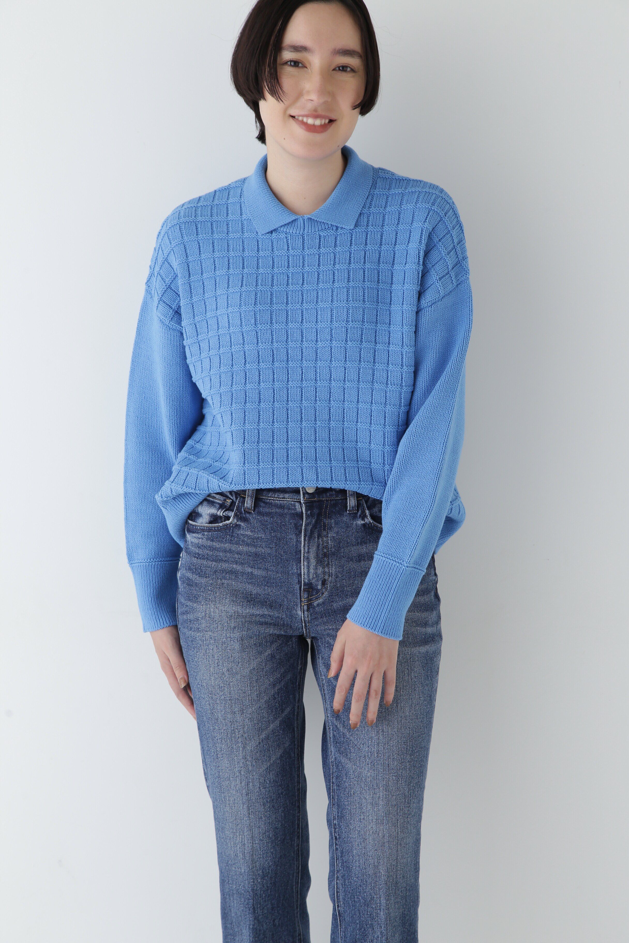  「◆【ウォッシャブル】バルキーコットン混リンクス柄ポロプルオーバー」|ニット・セーター|