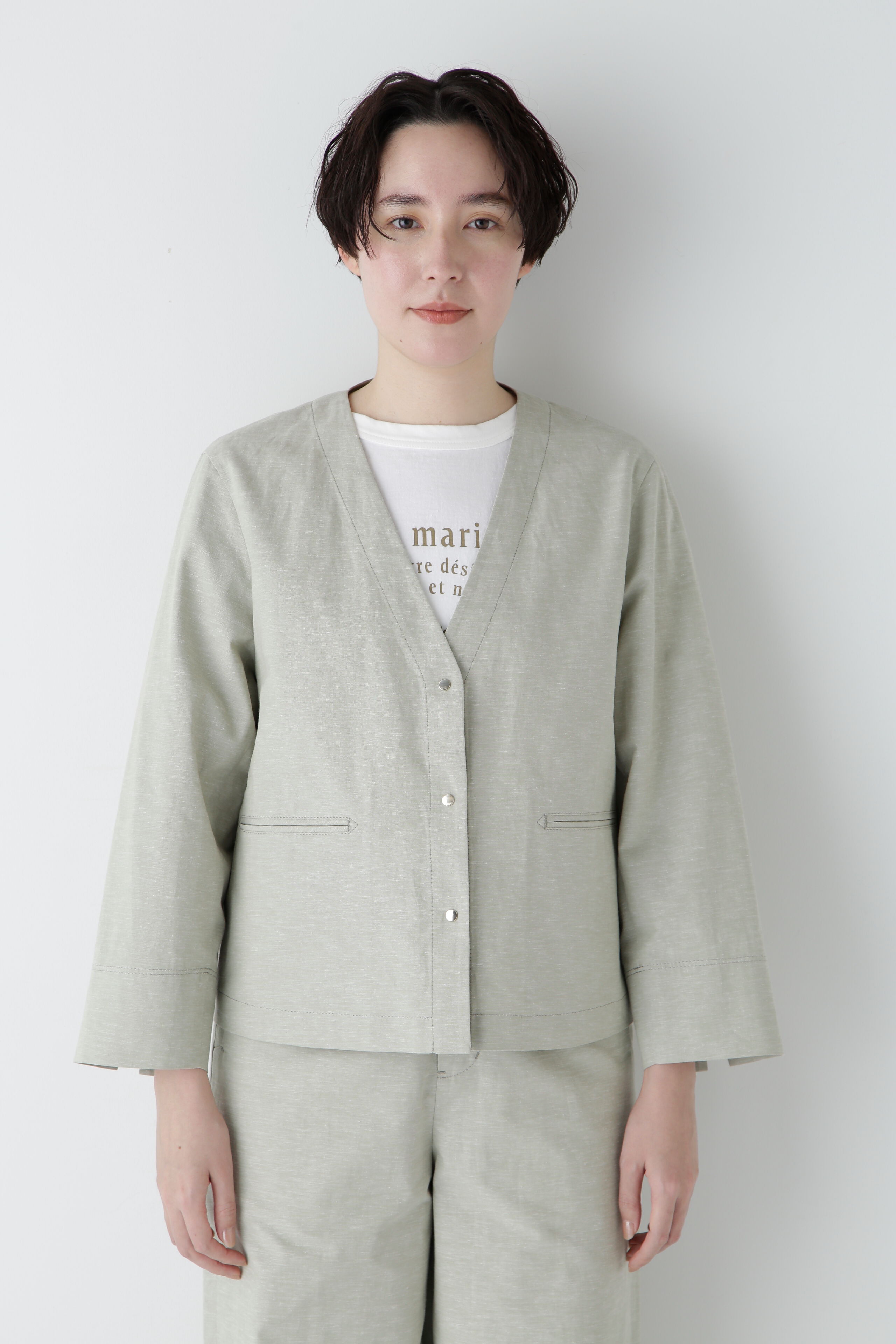  「◆綿麻シャンブレーVネックブルゾン」|ブルゾン・スタジャン|