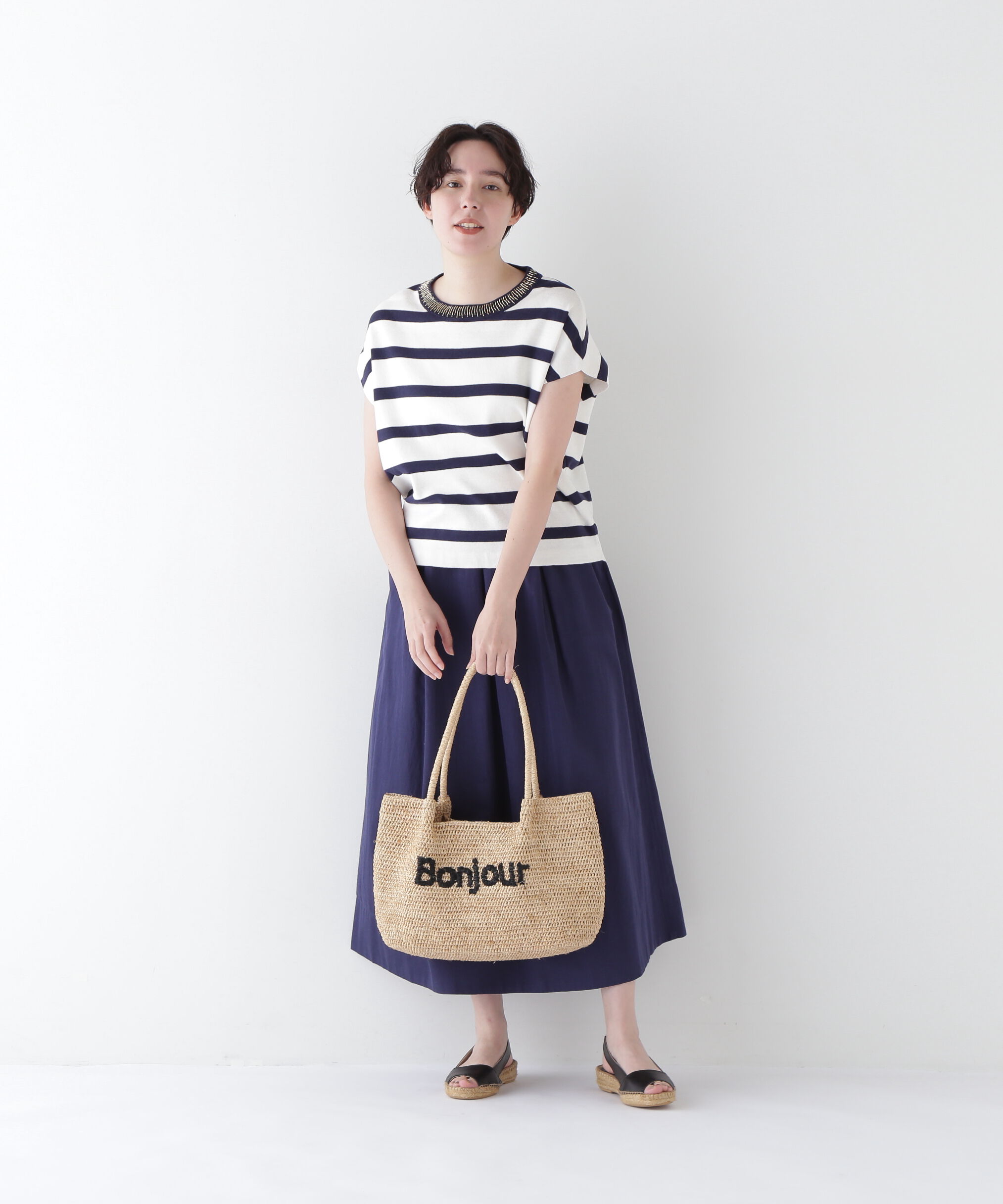  「◆【ウォッシャブル】ビジューボーダーニット」|ニット・セーター|