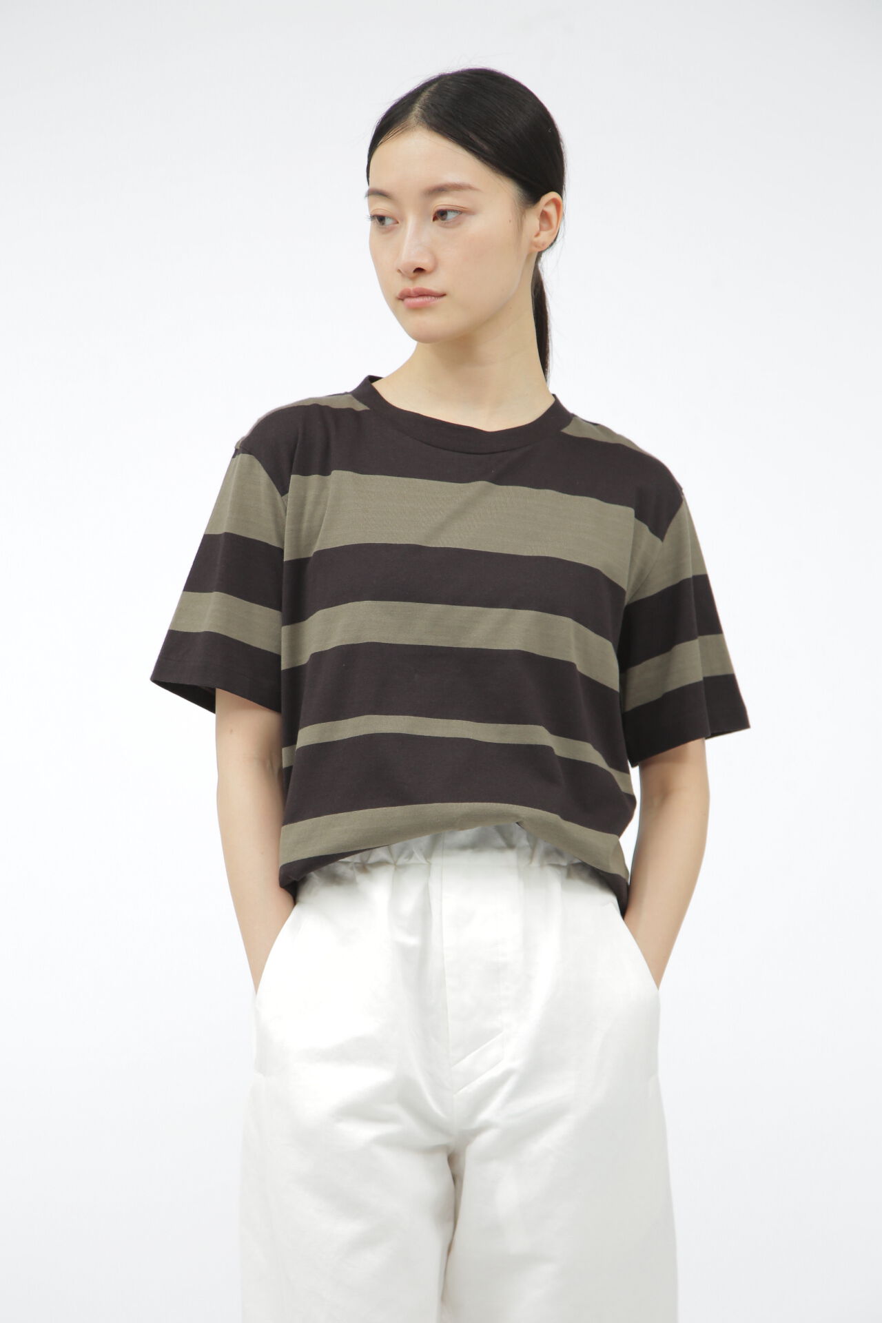  「COTTON LINEN STRIPE JERSEY」|Tシャツ・カットソー|BLACK