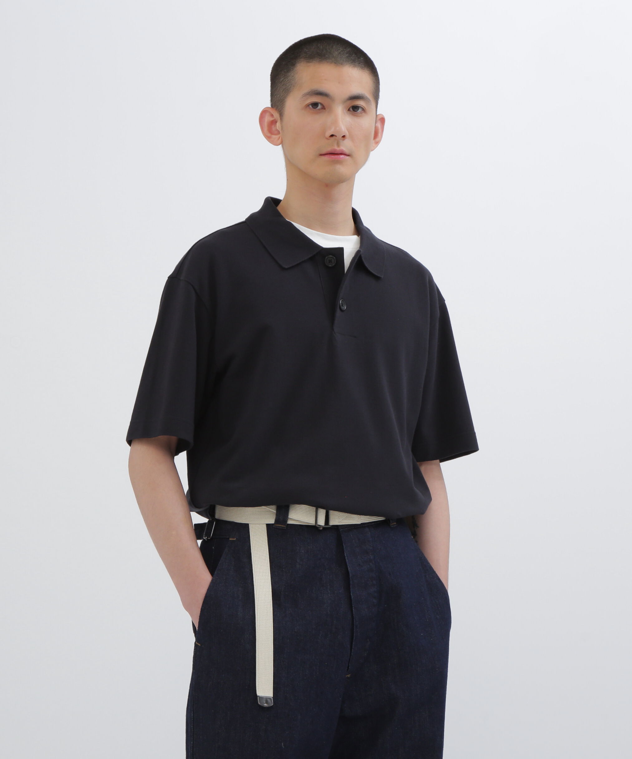 MARGARET HOWELL「COTTON PIQUE TOP」|Tシャツ・カットソー|DARK NAVY1