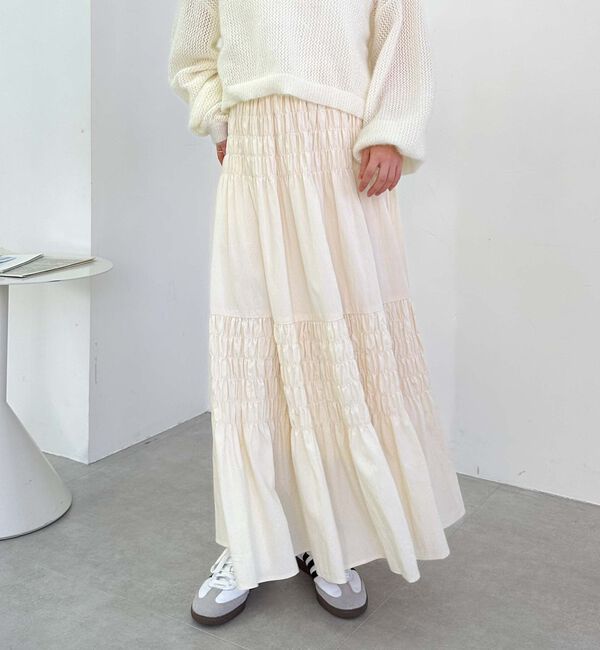 archives「コットンライクシャーリングティアードスカート」|スカート|IVORY