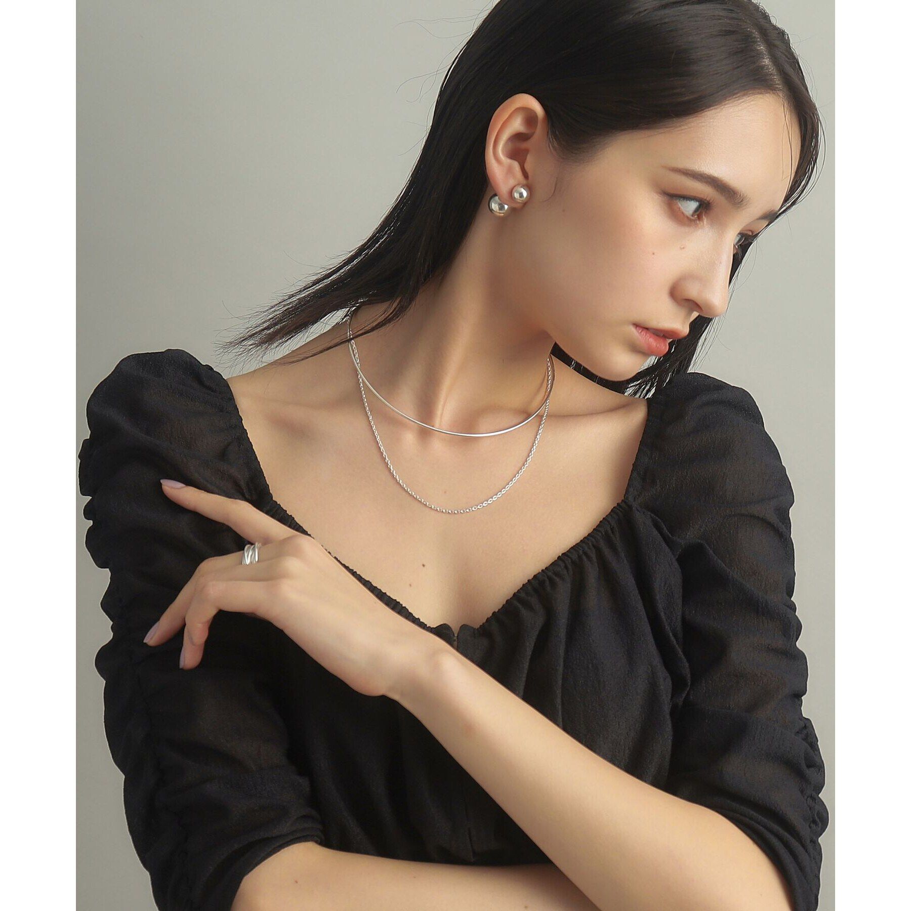 COCOSHNIK ONKITSCH「シルバー ホロウフレキシブルチェーンチョーカー オーバルリンク」|ネックレス|