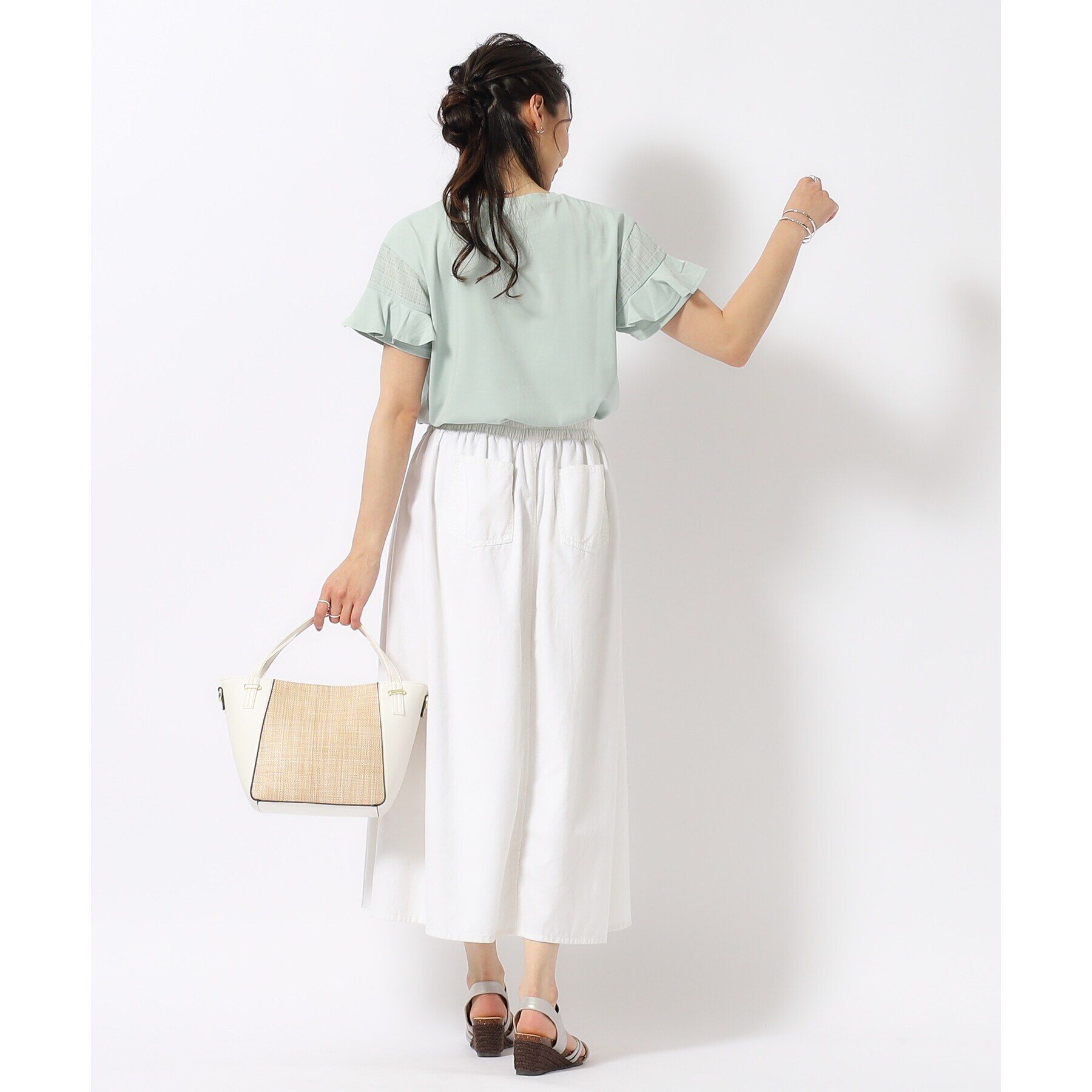 SHOO･LA･RUE「ほんのり甘い シアーチェック お袖フリルトップス」|Tシャツ・カットソー|