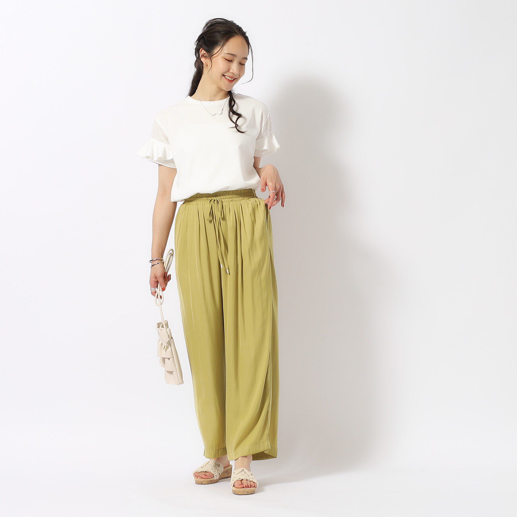 SHOO･LA･RUE「ほんのり甘い シアーチェック お袖フリルトップス」|Tシャツ・カットソー|