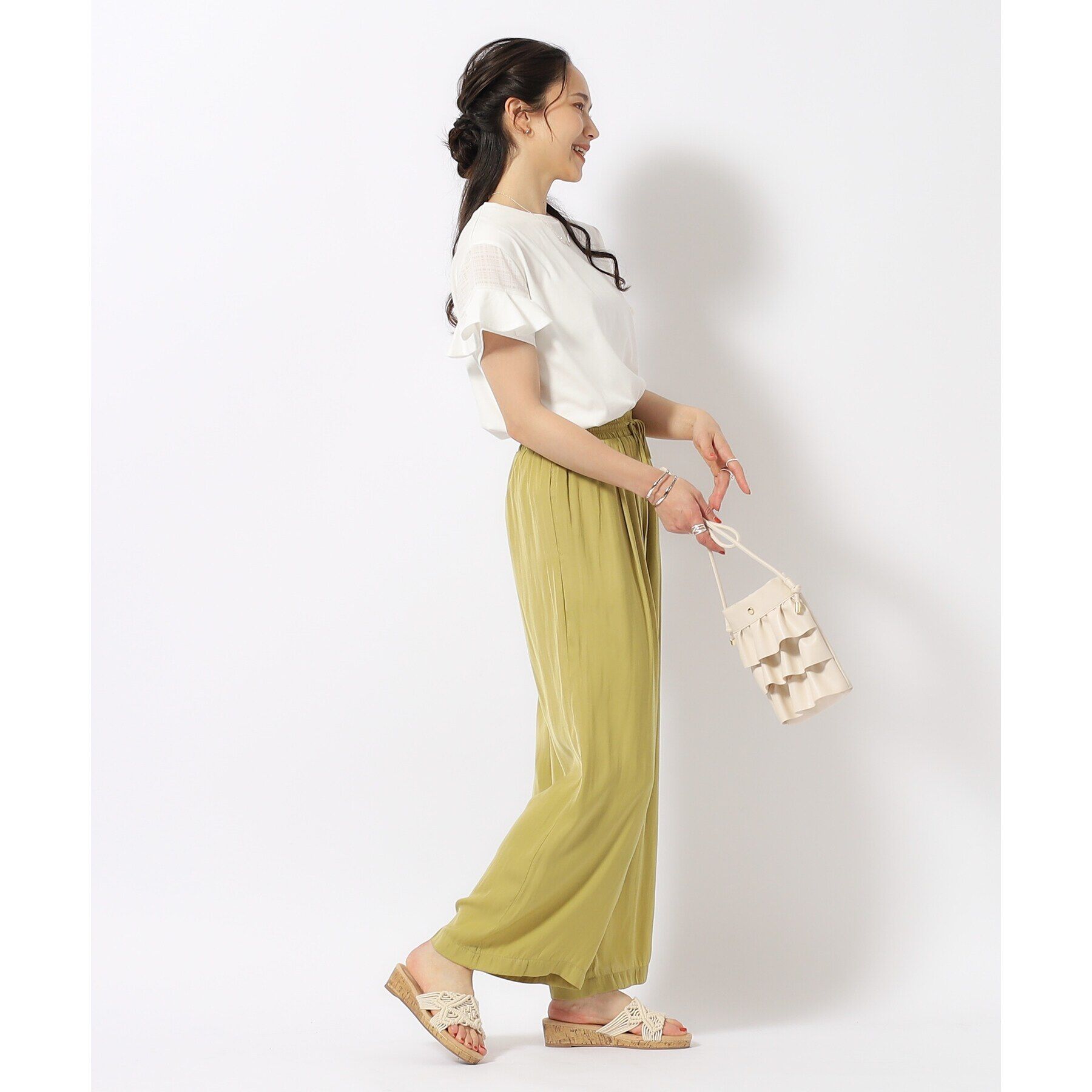 SHOO･LA･RUE「ほんのり甘い シアーチェック お袖フリルトップス」|Tシャツ・カットソー|