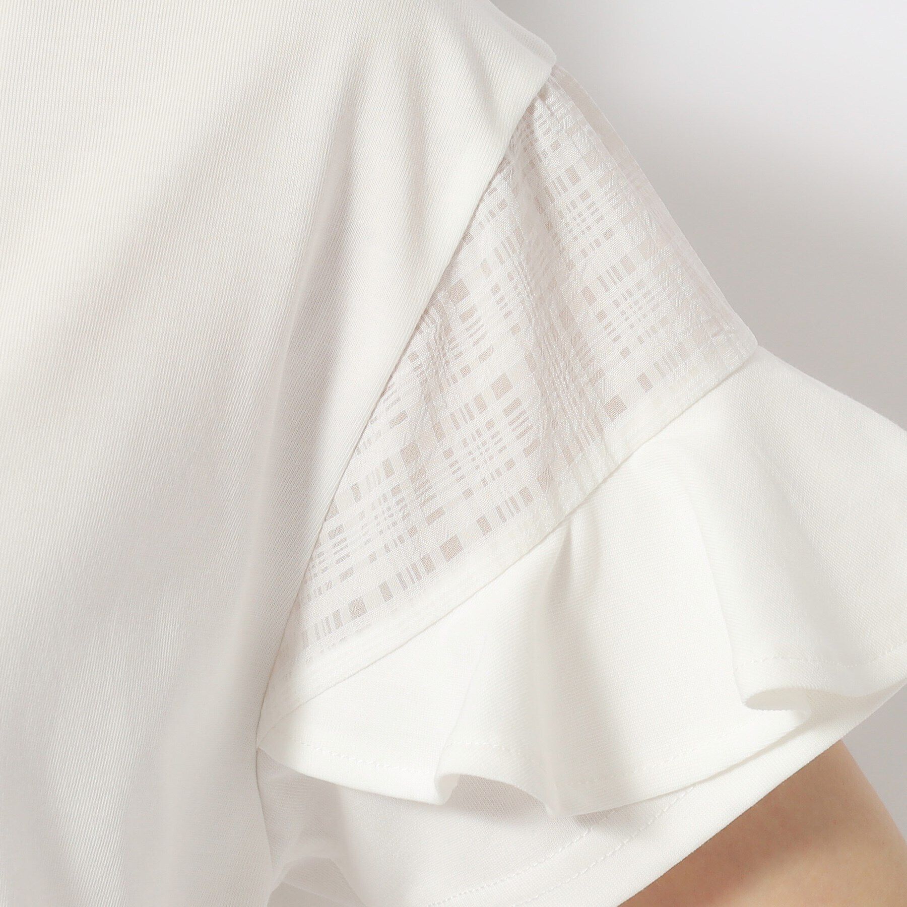 SHOO･LA･RUE「ほんのり甘い シアーチェック お袖フリルトップス」|Tシャツ・カットソー|