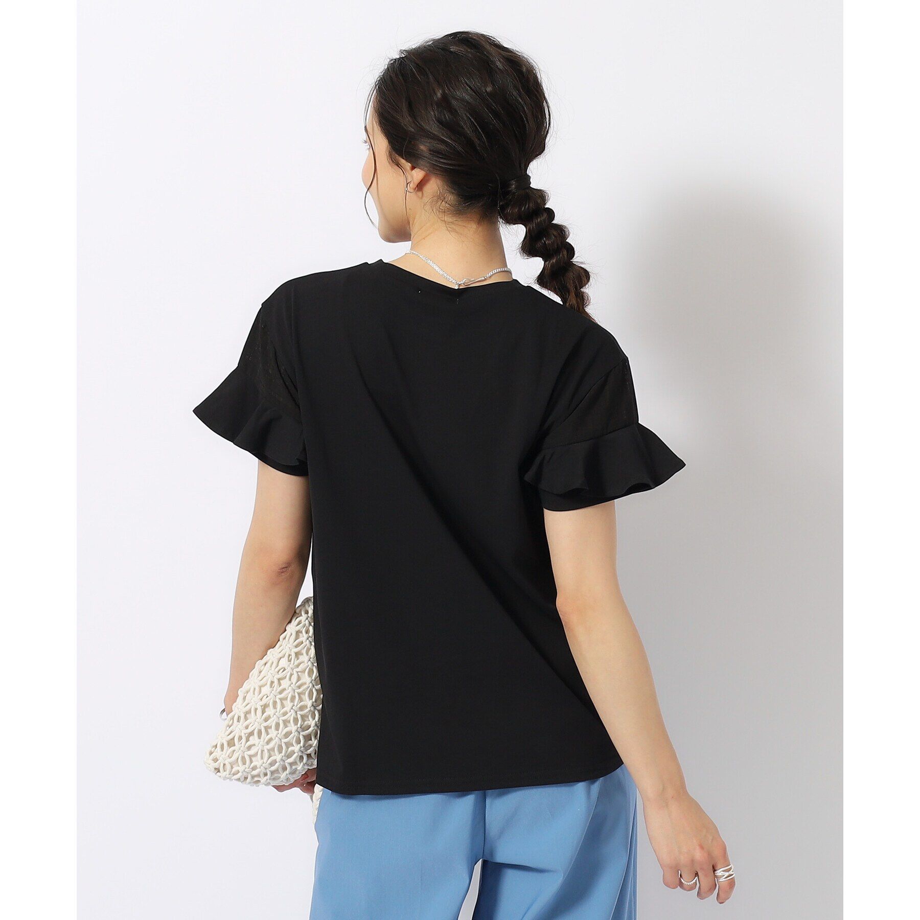 SHOO･LA･RUE「ほんのり甘い シアーチェック お袖フリルトップス」|Tシャツ・カットソー|