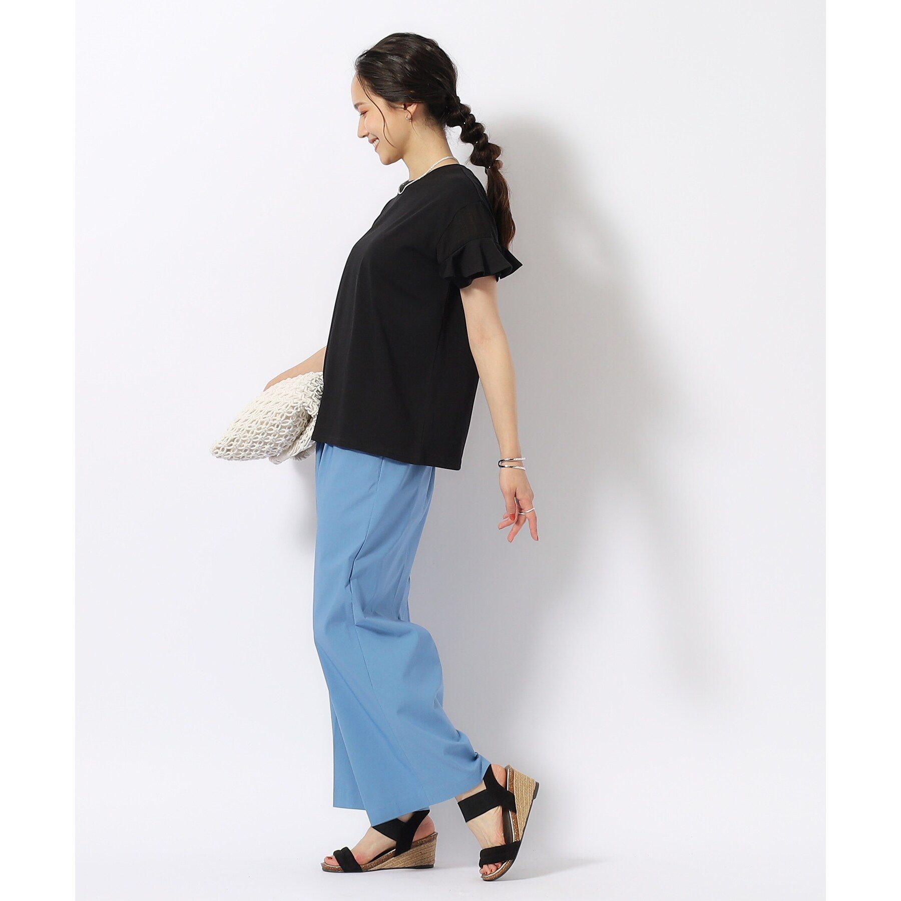 SHOO･LA･RUE「ほんのり甘い シアーチェック お袖フリルトップス」|Tシャツ・カットソー|