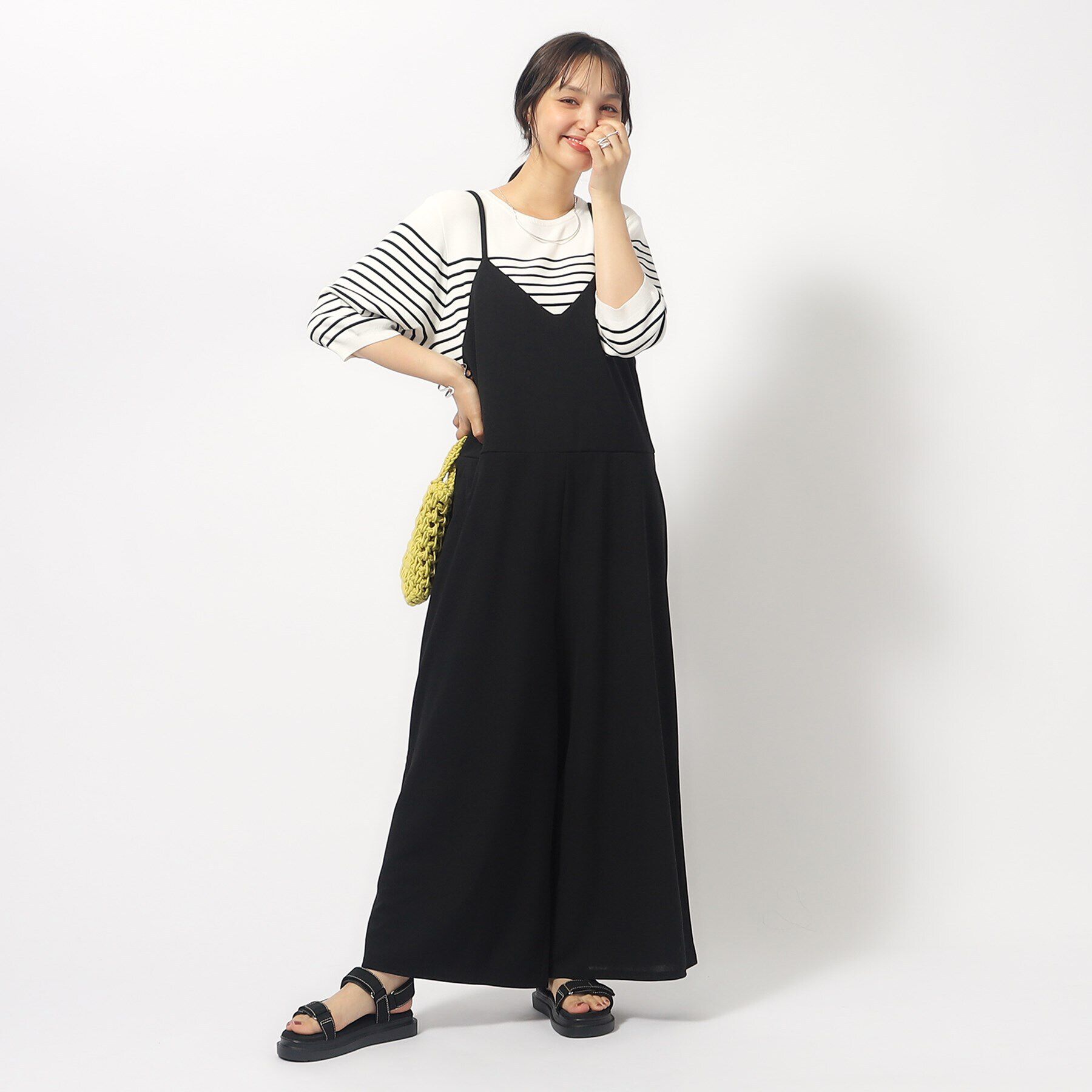 SHOO･LA･RUE「ぱっと着るだけで決まる 裏がさらさらカットジョーゼットサロペット」|オールインワン|