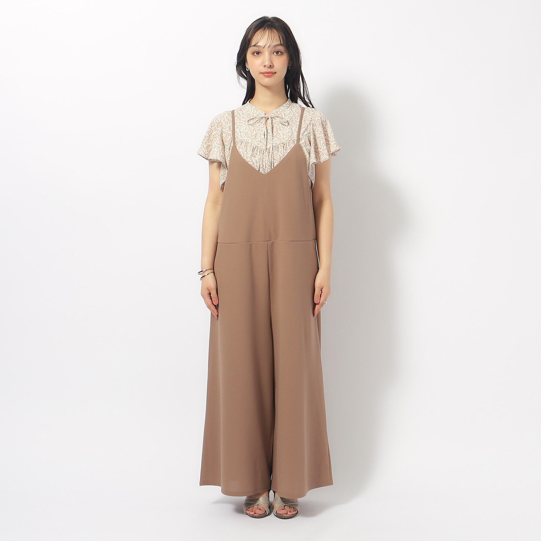 SHOO･LA･RUE「ぱっと着るだけで決まる 裏がさらさらカットジョーゼットサロペット」|オールインワン|