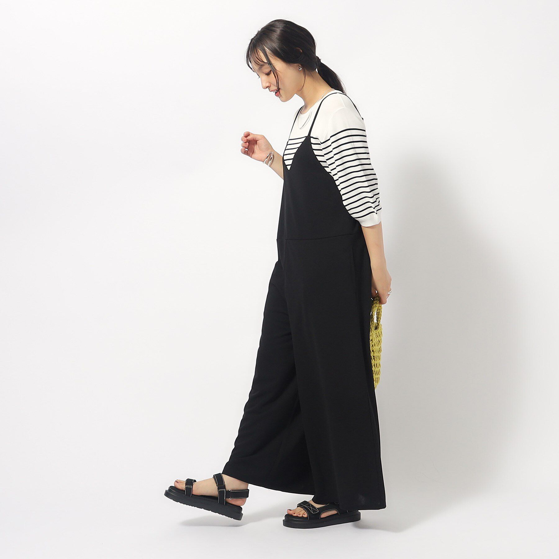 SHOO･LA･RUE「ぱっと着るだけで決まる 裏がさらさらカットジョーゼットサロペット」|オールインワン|