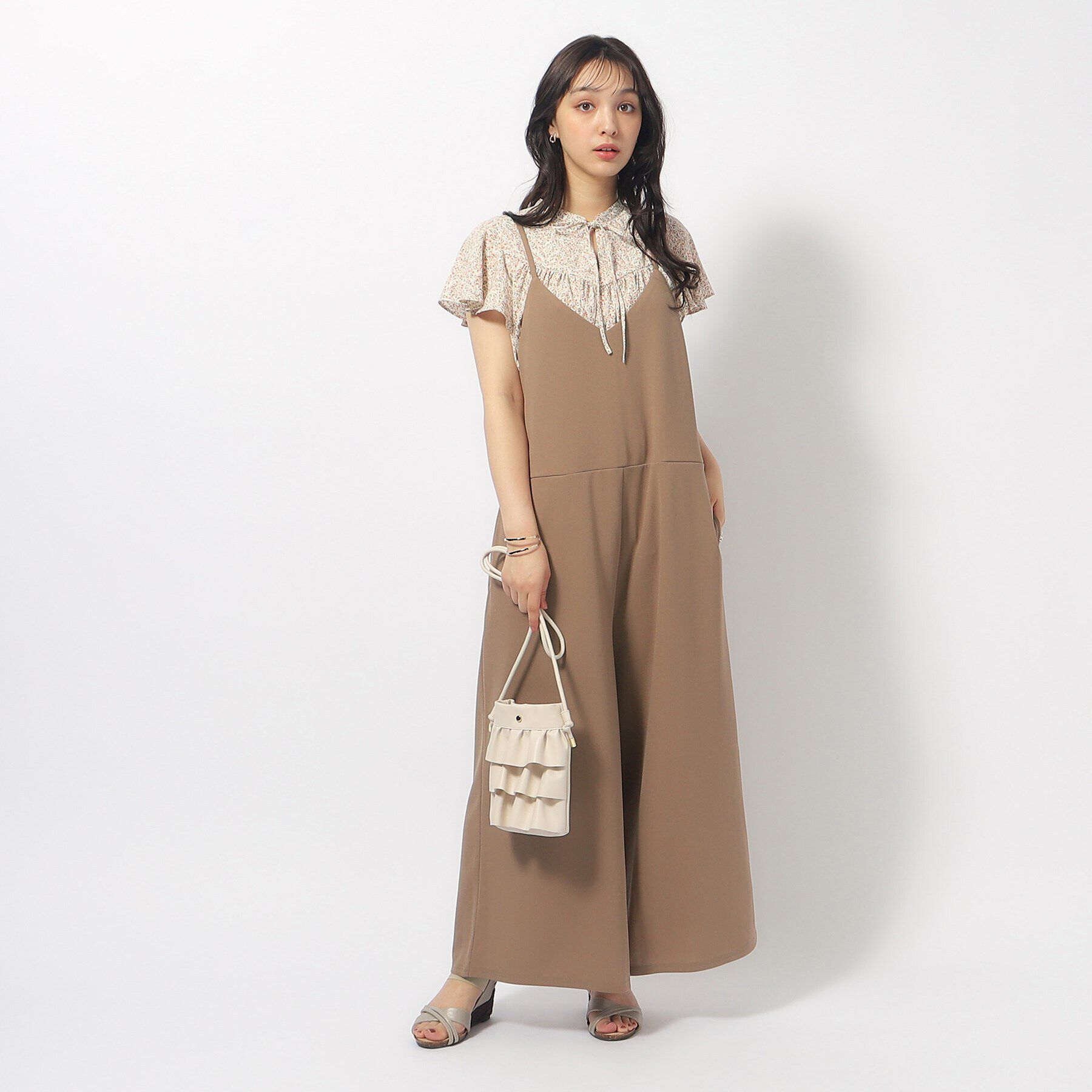 SHOO･LA･RUE「ぱっと着るだけで決まる 裏がさらさらカットジョーゼットサロペット」|オールインワン|