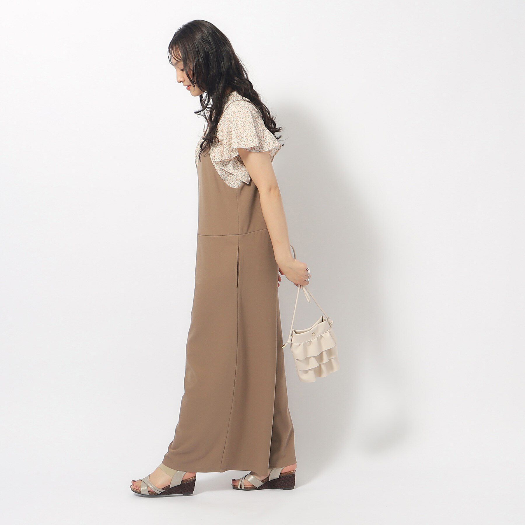 SHOO･LA･RUE「ぱっと着るだけで決まる 裏がさらさらカットジョーゼットサロペット」|オールインワン|