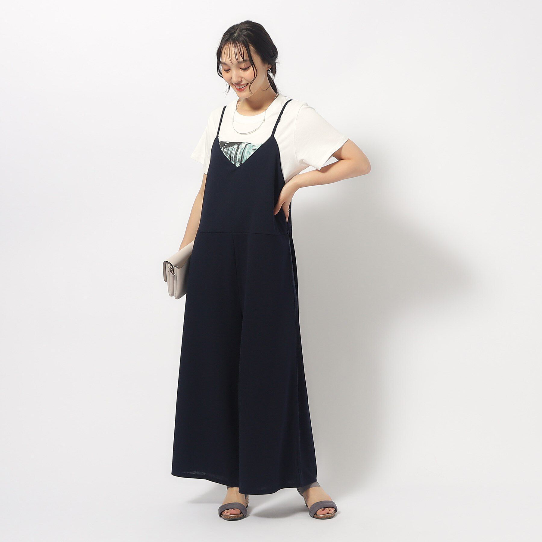 SHOO･LA･RUE「ぱっと着るだけで決まる 裏がさらさらカットジョーゼットサロペット」|オールインワン|