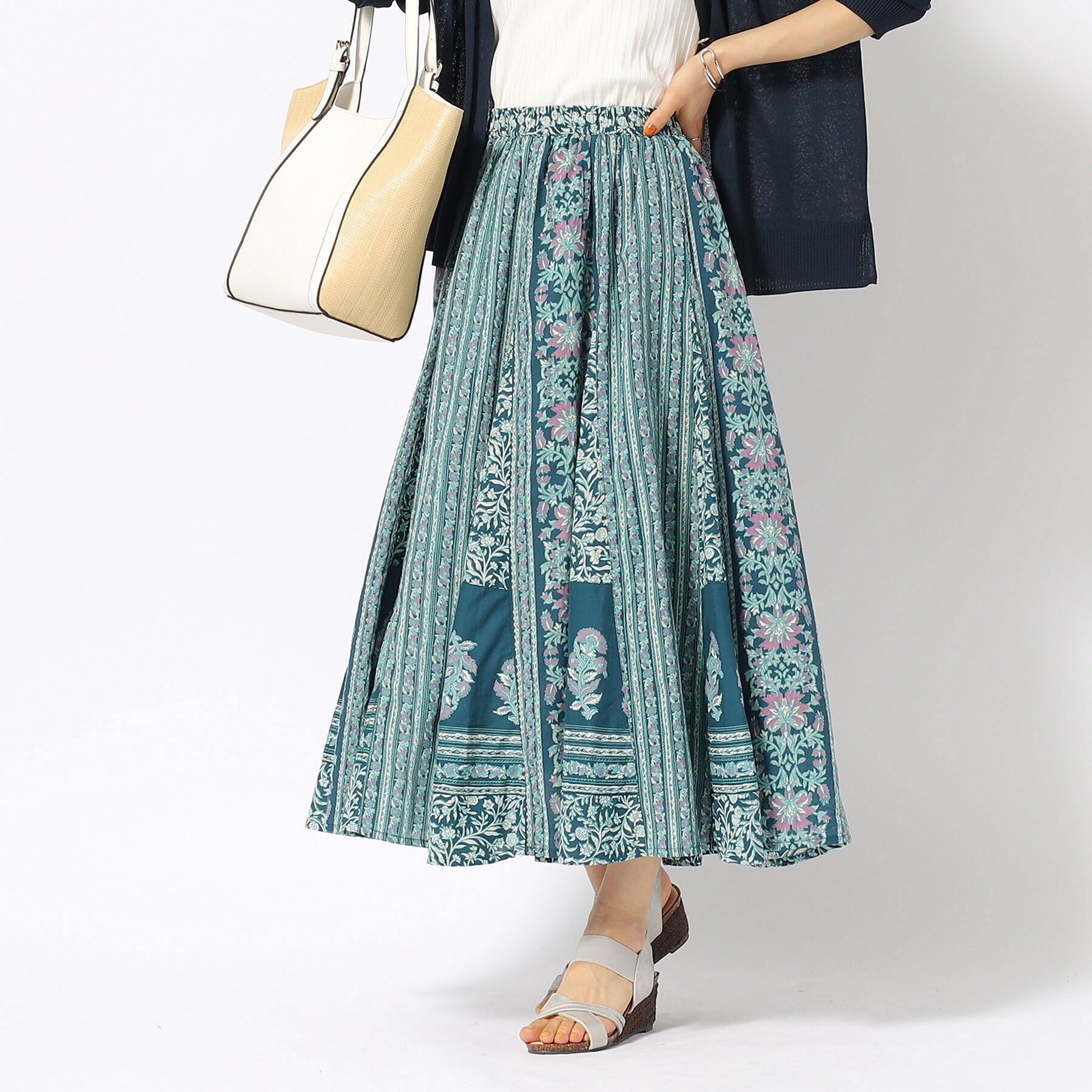 SHOO･LA･RUE「【洗える/インド綿100％】ふんわり軽やか 花柄プリントギャザースカート」|スカート|