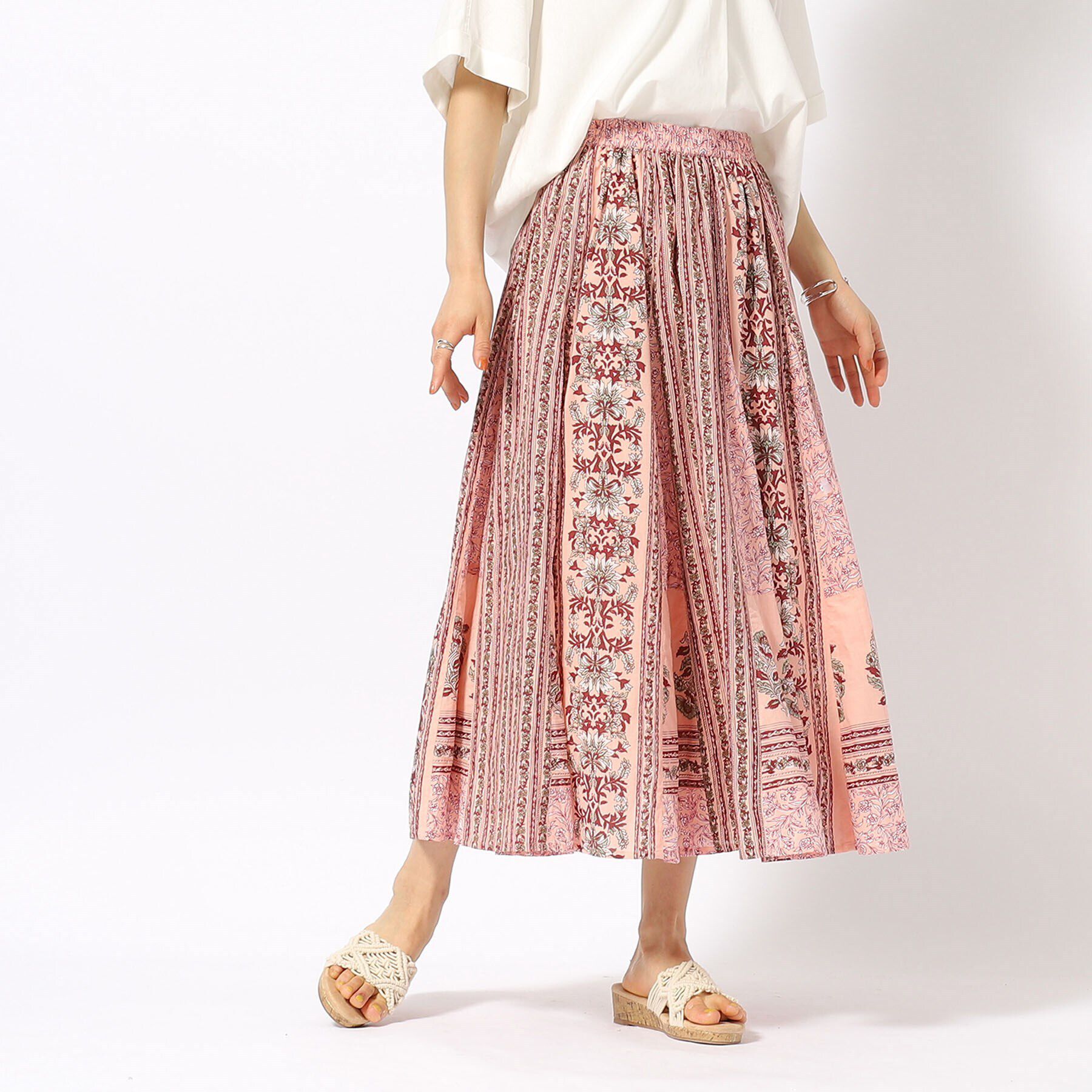 SHOO･LA･RUE「【洗える/インド綿100％】ふんわり軽やか 花柄プリントギャザースカート」|スカート|