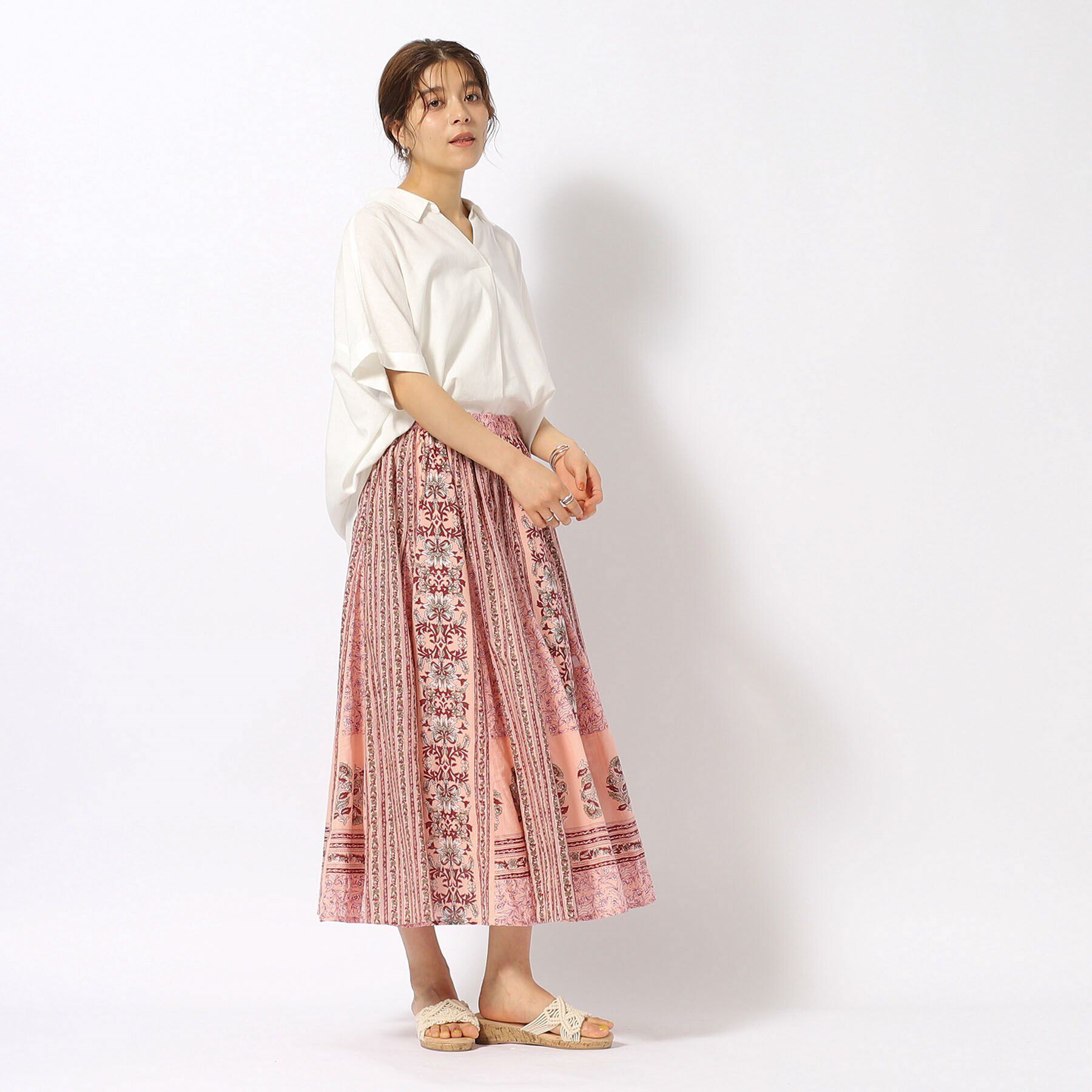 SHOO･LA･RUE「【洗える/インド綿100％】ふんわり軽やか 花柄プリントギャザースカート」|スカート|