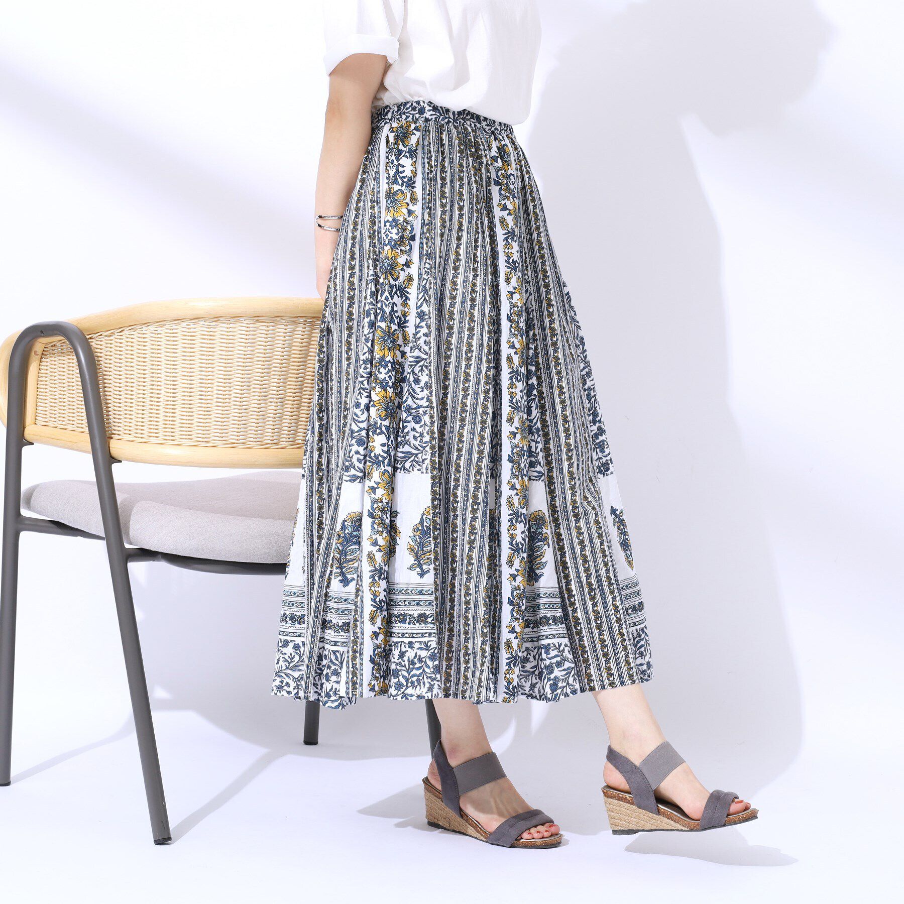 SHOO･LA･RUE「【洗える/インド綿100％】ふんわり軽やか 花柄プリントギャザースカート」|スカート|