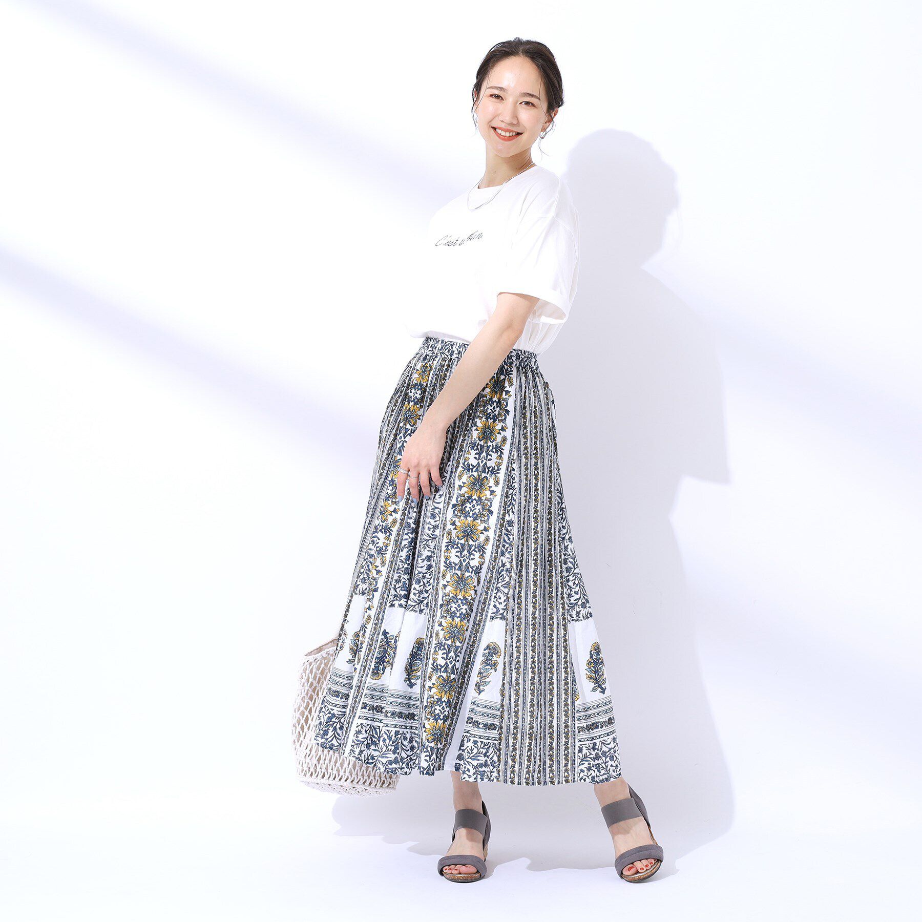 SHOO･LA･RUE「【洗える/インド綿100％】ふんわり軽やか 花柄プリントギャザースカート」|スカート|