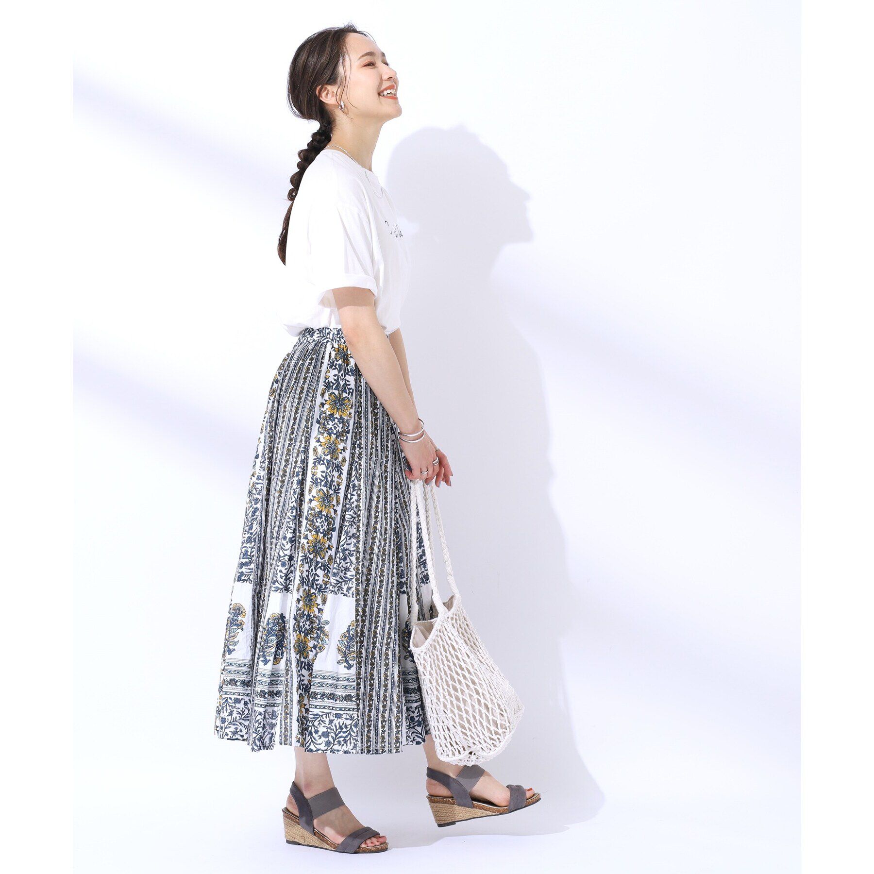 SHOO･LA･RUE「【洗える/インド綿100％】ふんわり軽やか 花柄プリントギャザースカート」|スカート|