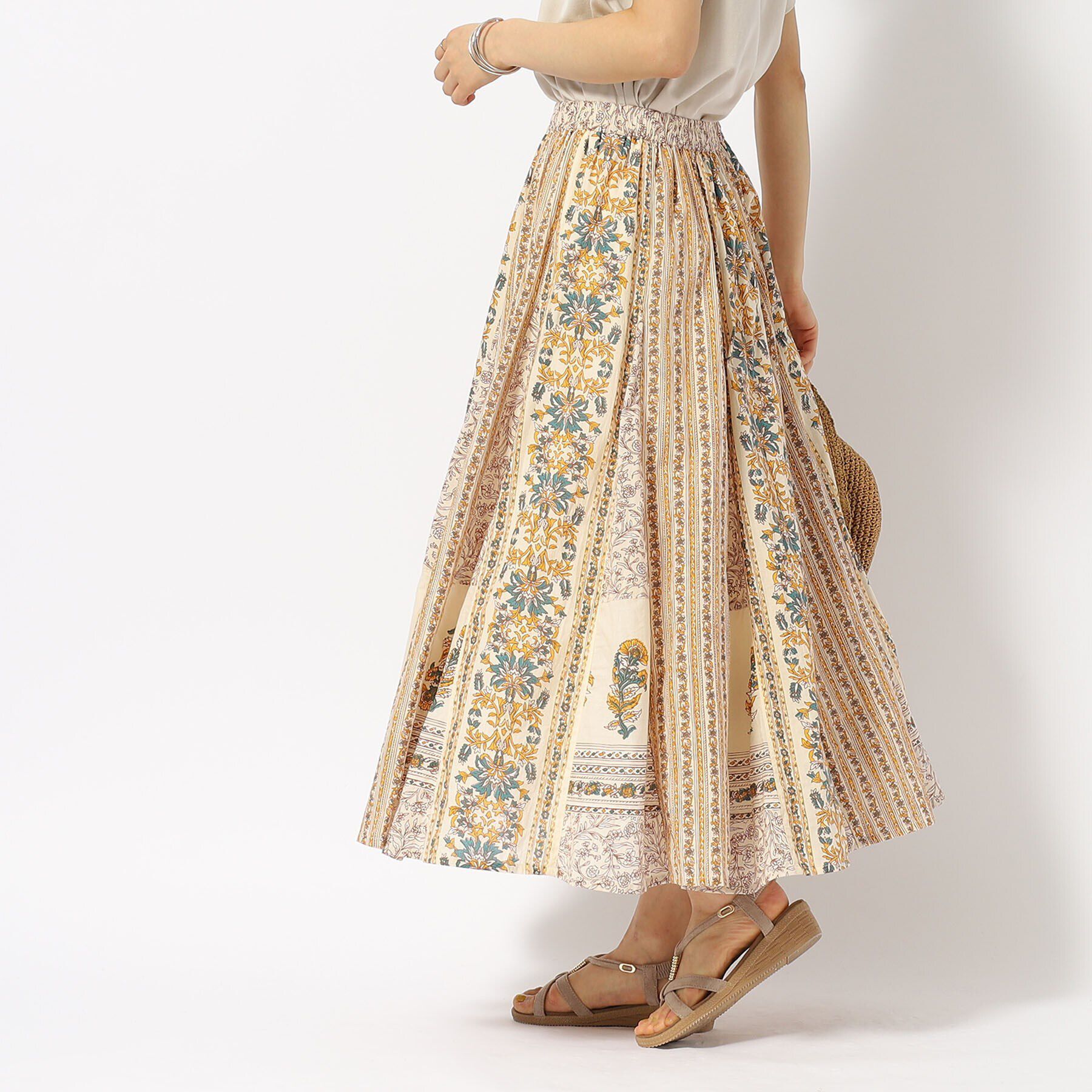 SHOO･LA･RUE「【洗える/インド綿100％】ふんわり軽やか 花柄プリントギャザースカート」|スカート|