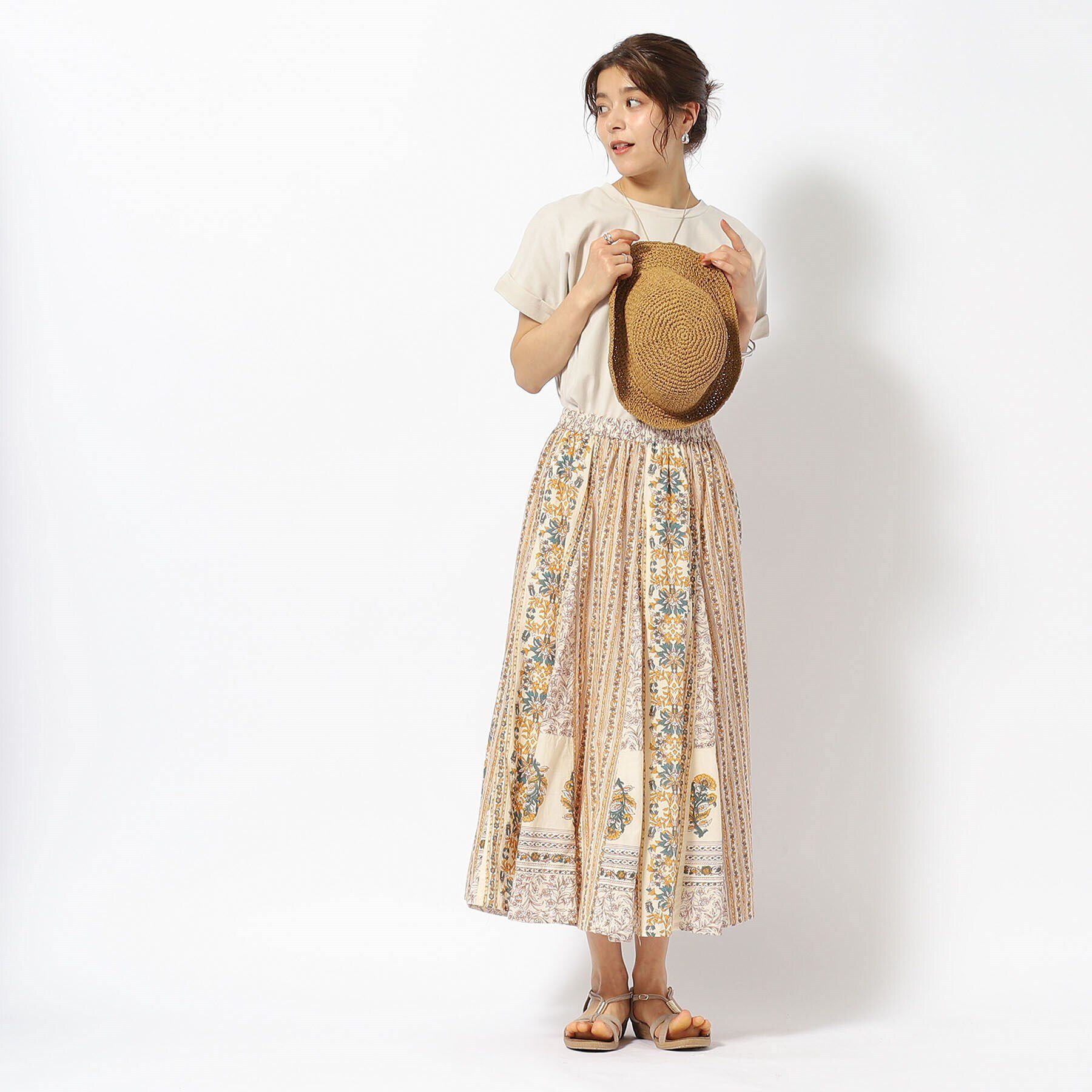 SHOO･LA･RUE「【洗える/インド綿100％】ふんわり軽やか 花柄プリントギャザースカート」|スカート|