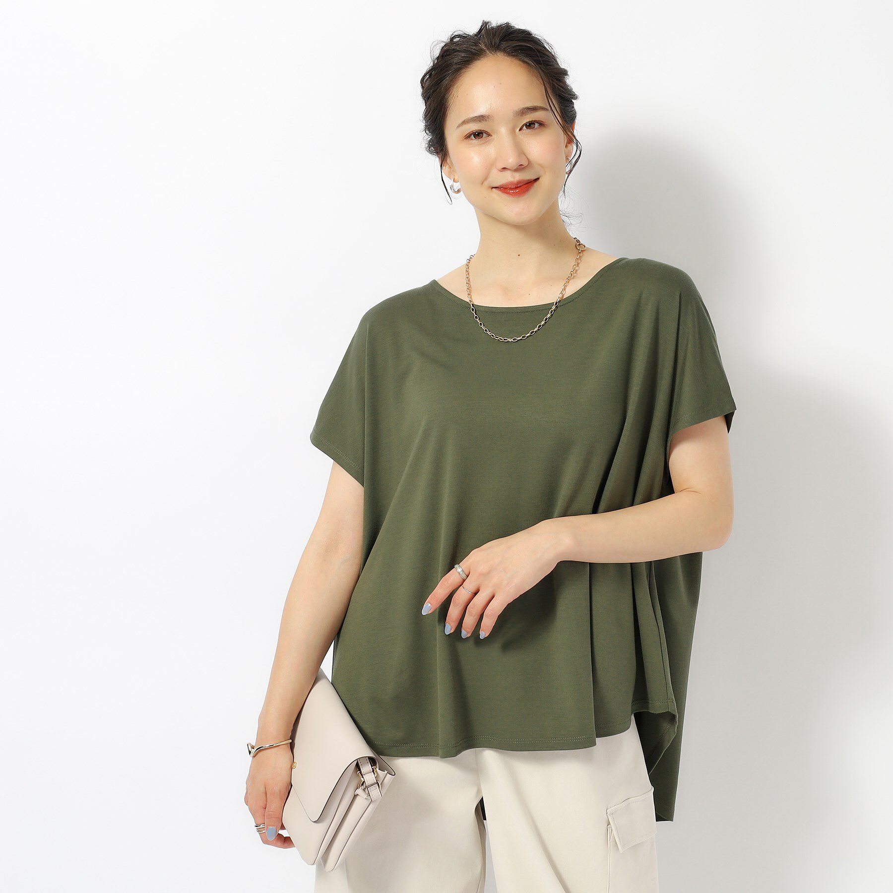 SHOO･LA･RUE「【UV】アウトで決まる とろみラウンドヘム半袖トップス」|Tシャツ・カットソー|