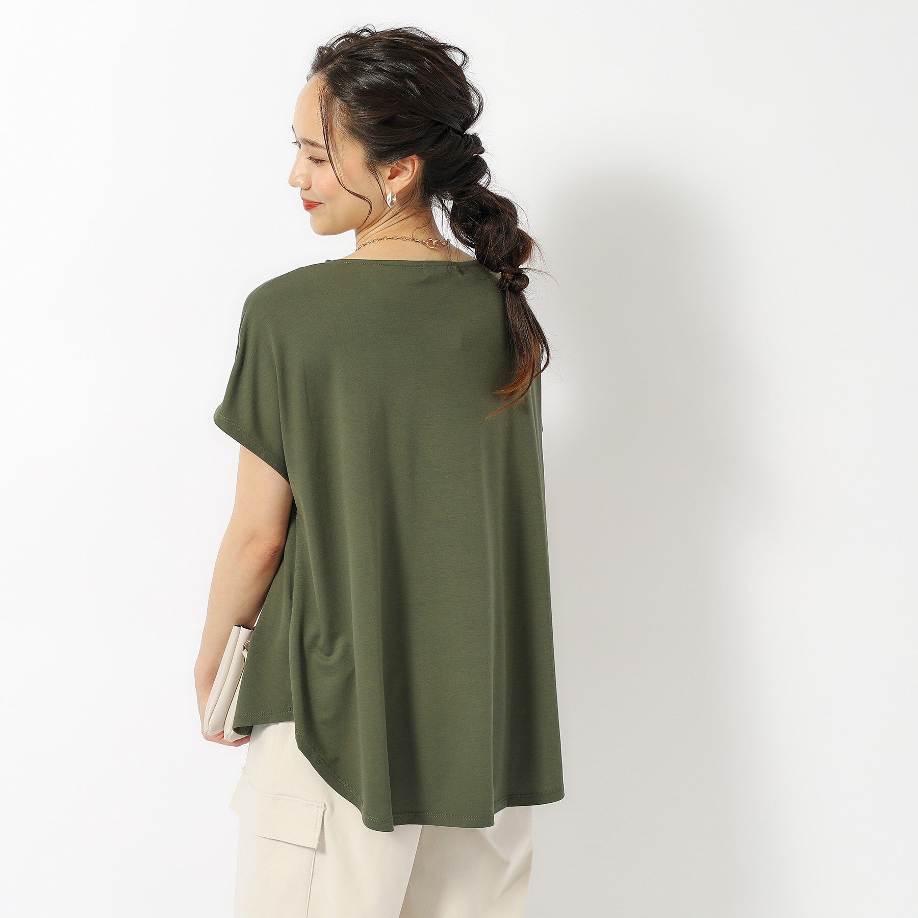 SHOO･LA･RUE「【UV】アウトで決まる とろみラウンドヘム半袖トップス」|Tシャツ・カットソー|