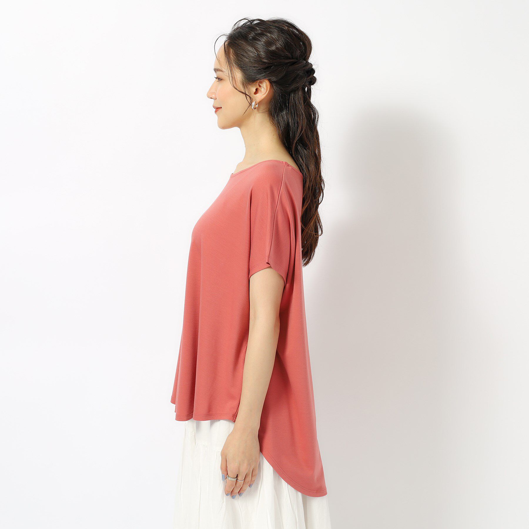 SHOO･LA･RUE「【UV】アウトで決まる とろみラウンドヘム半袖トップス」|Tシャツ・カットソー|