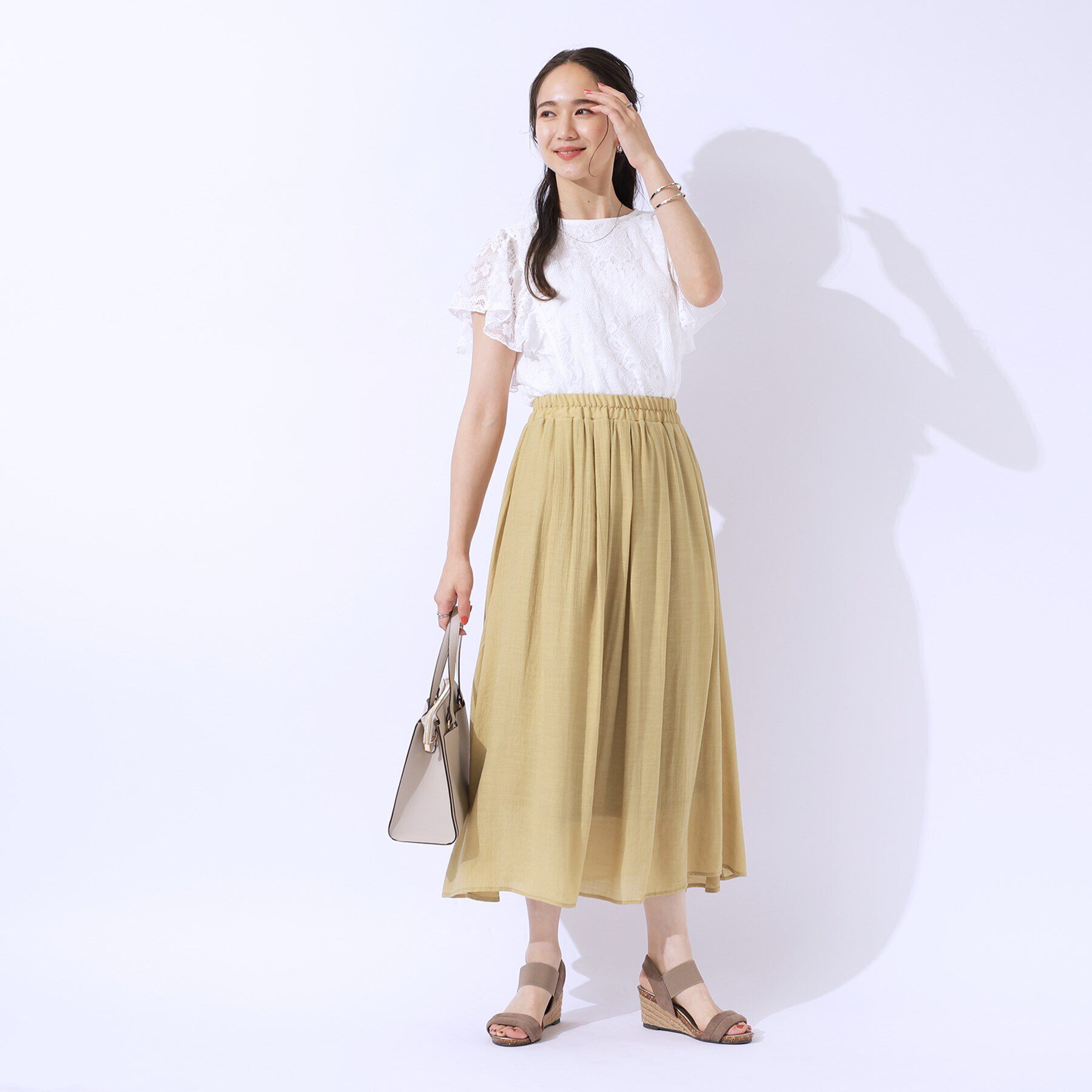 SHOO･LA･RUE「【無理せずキレイ】ブラウス見え お袖フリルレーストップス」|Tシャツ・カットソー|