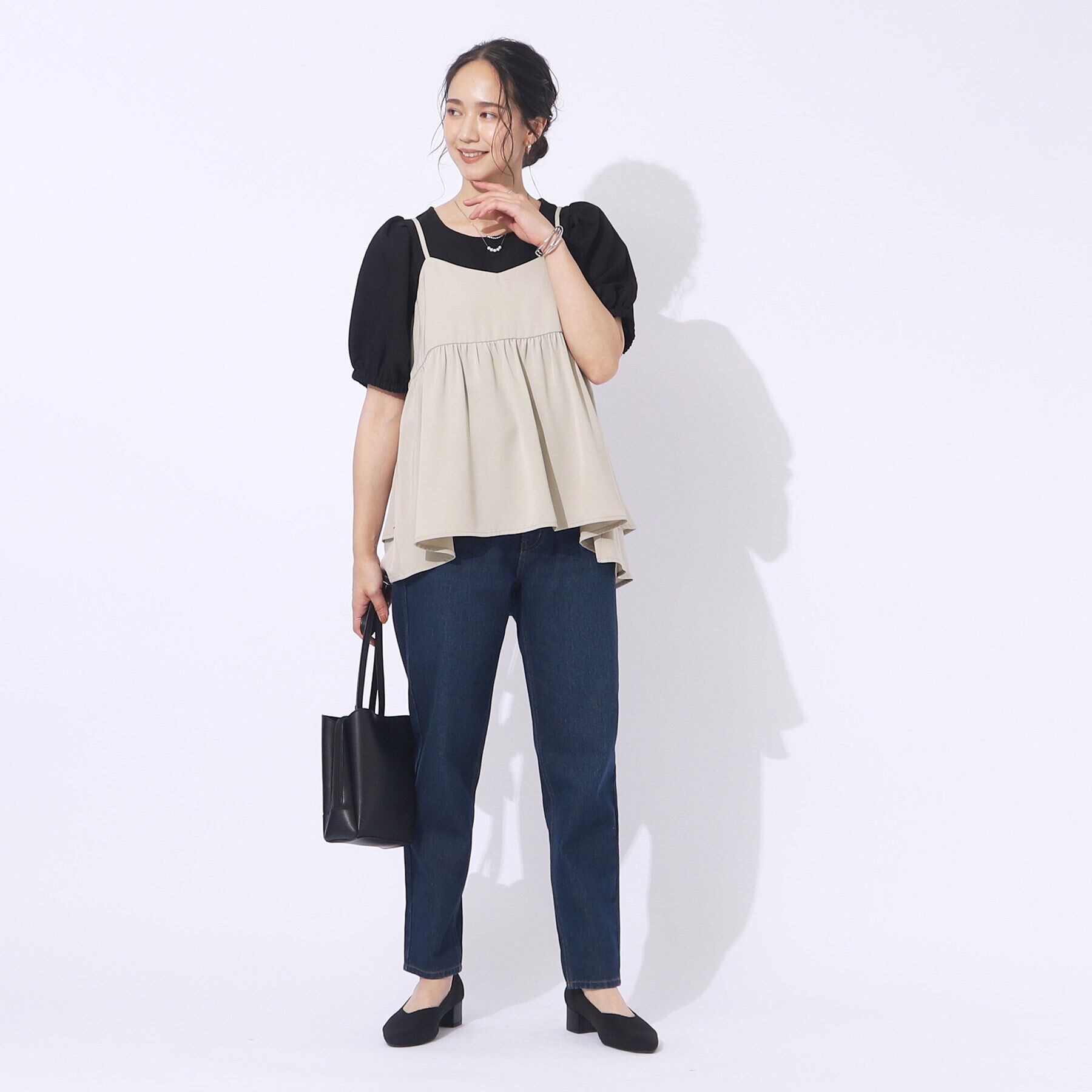 SHOO･LA･RUE「【セットアップ可/洗える】さらさらぷるん ティアードキャミソール」|キャミソール|