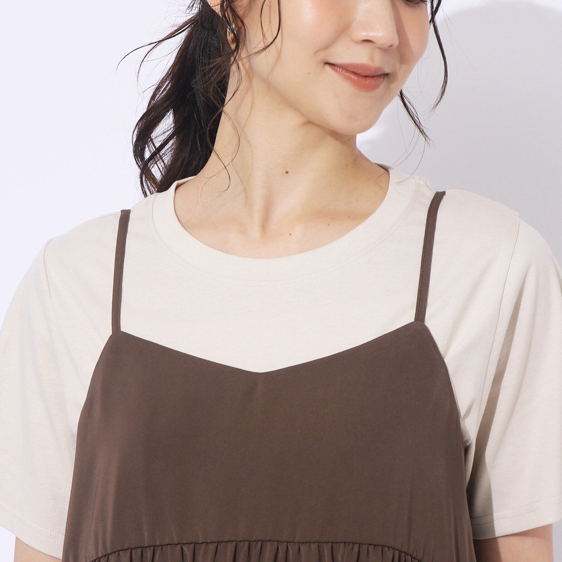 SHOO･LA･RUE「【セットアップ可/洗える】さらさらぷるん ティアードキャミソール」|キャミソール|