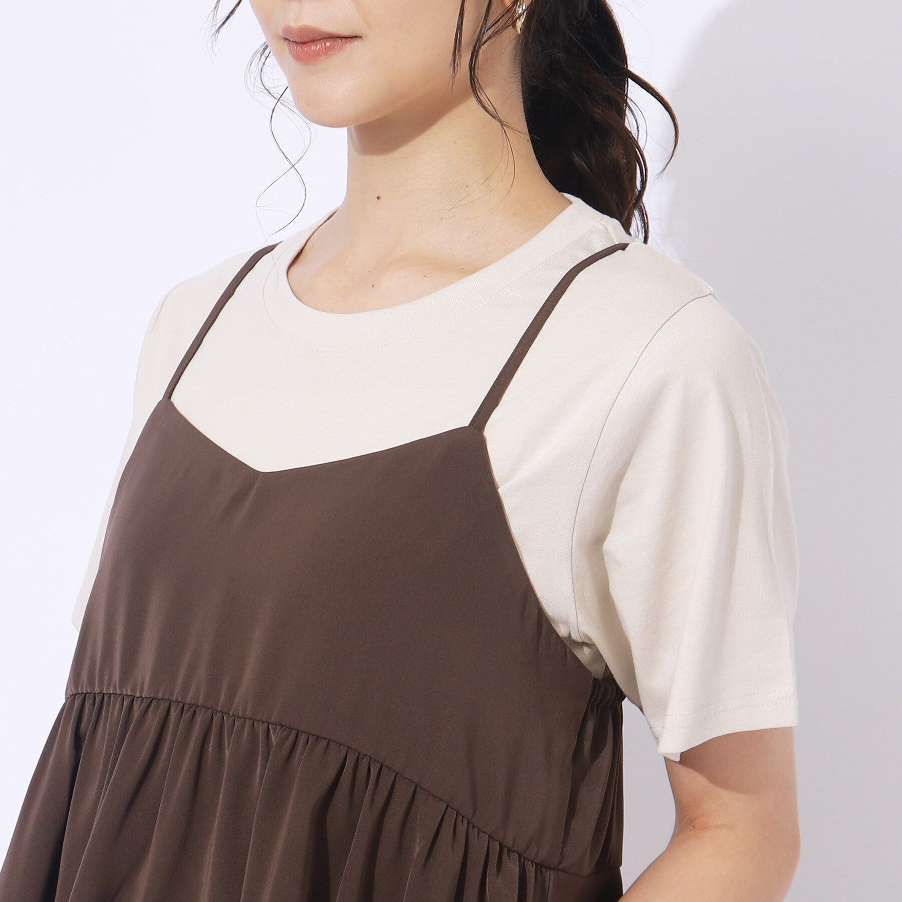 SHOO･LA･RUE「【セットアップ可/洗える】さらさらぷるん ティアードキャミソール」|キャミソール|